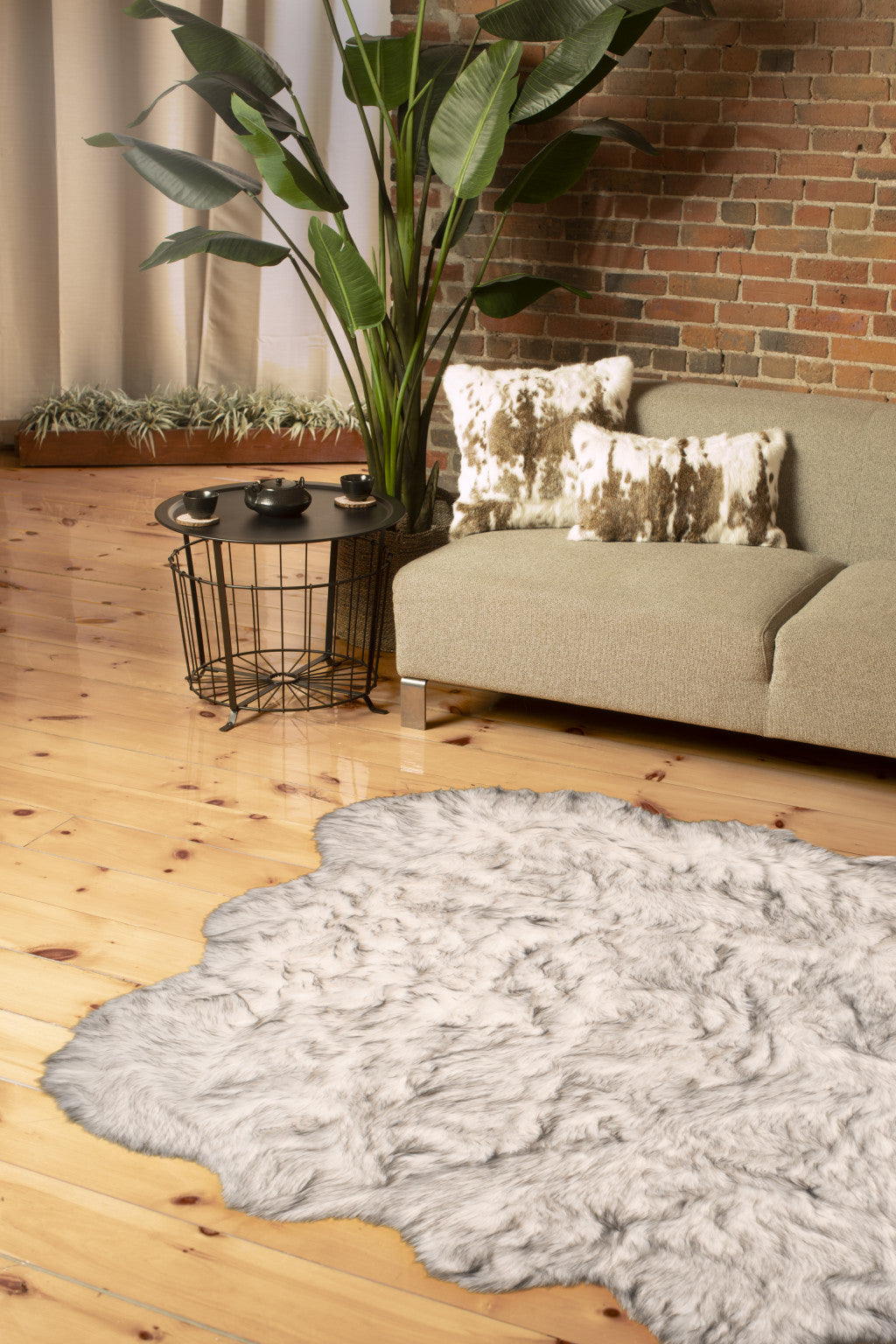 5 X 6 Grey Ombre Faux Sheepskin Non Skid Area Rug