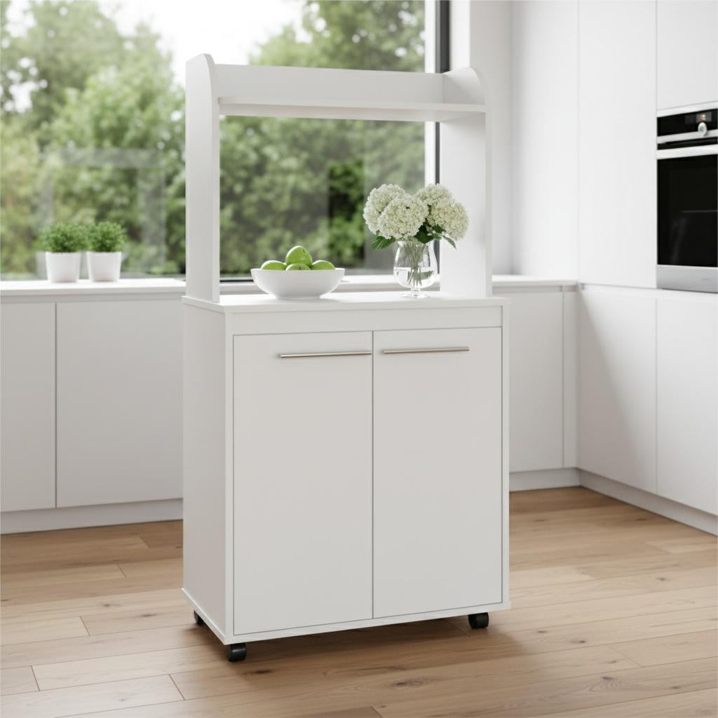 25 White Wood Rolling Kitchen Cart With Storage