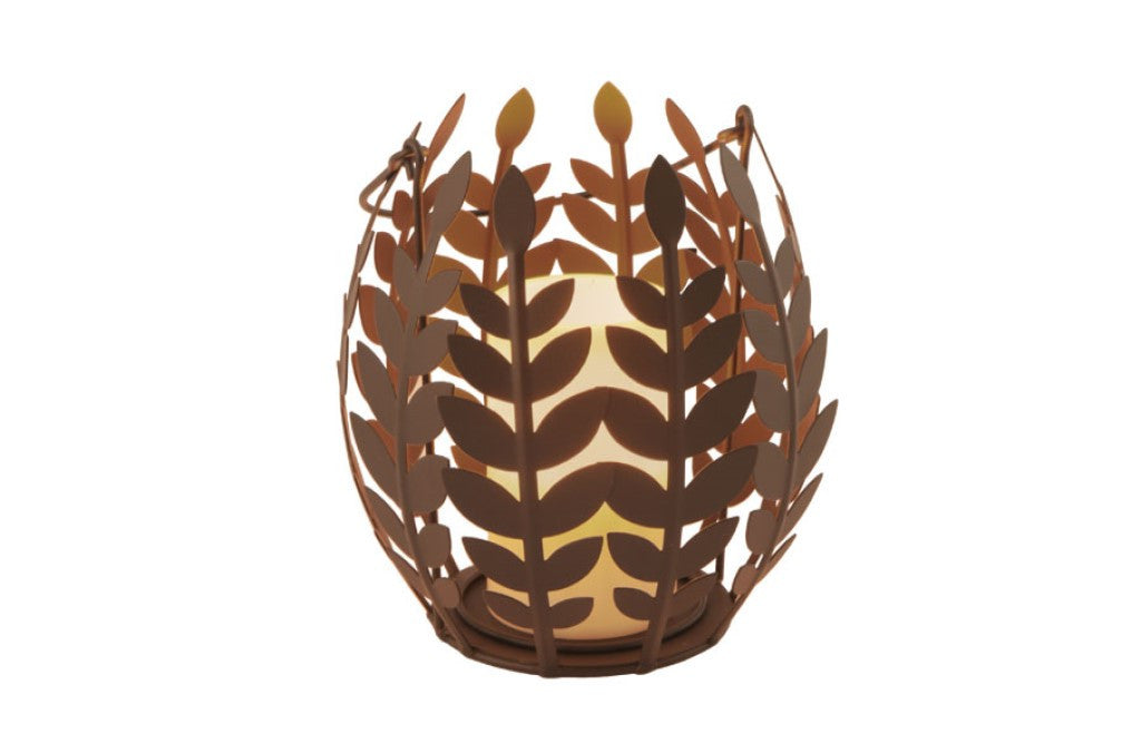 8 Bronze Iron Floral Centerpiece Hurricane Candle Holder With Candle