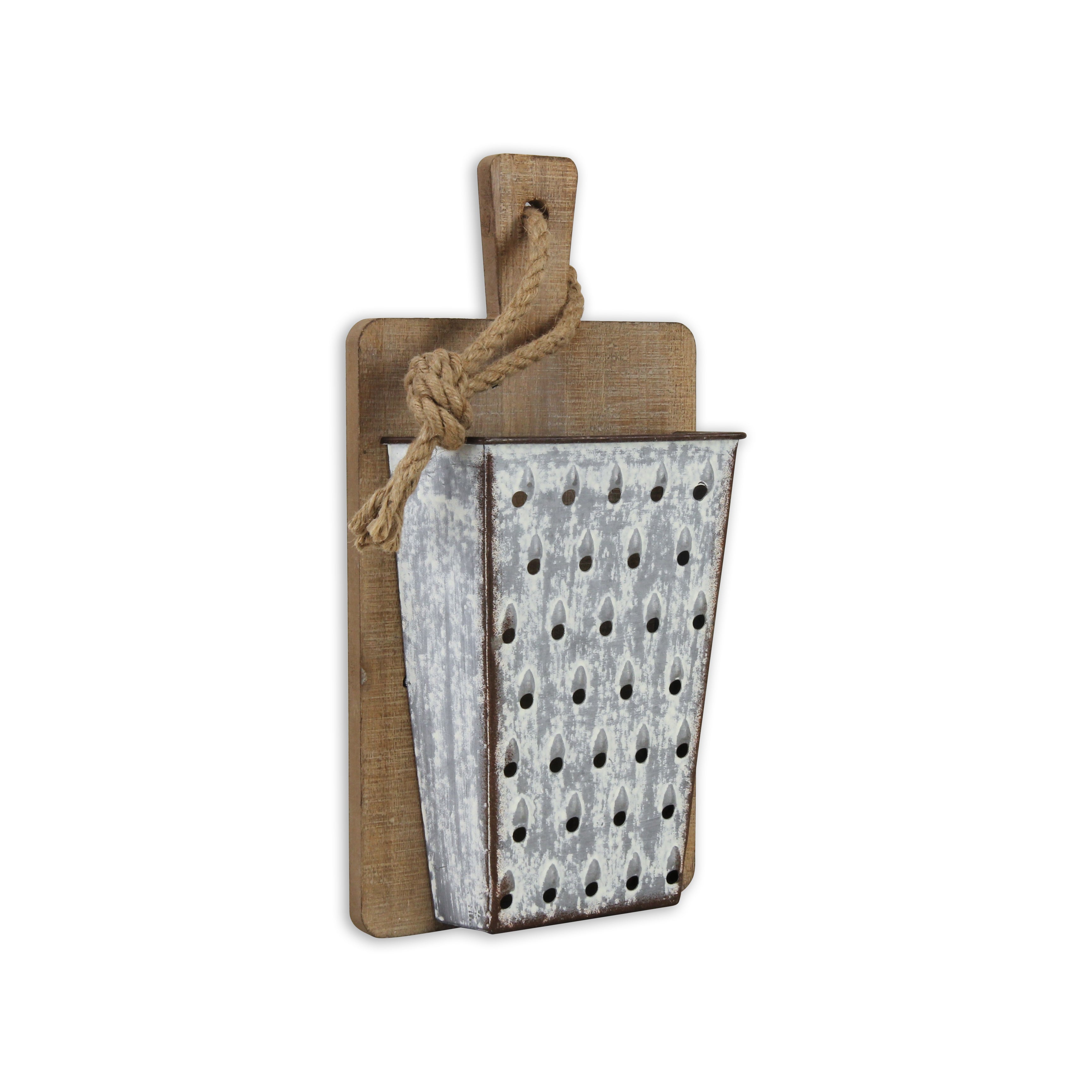 Melio Wood & Galvanized Cheese Grater Wall Decor