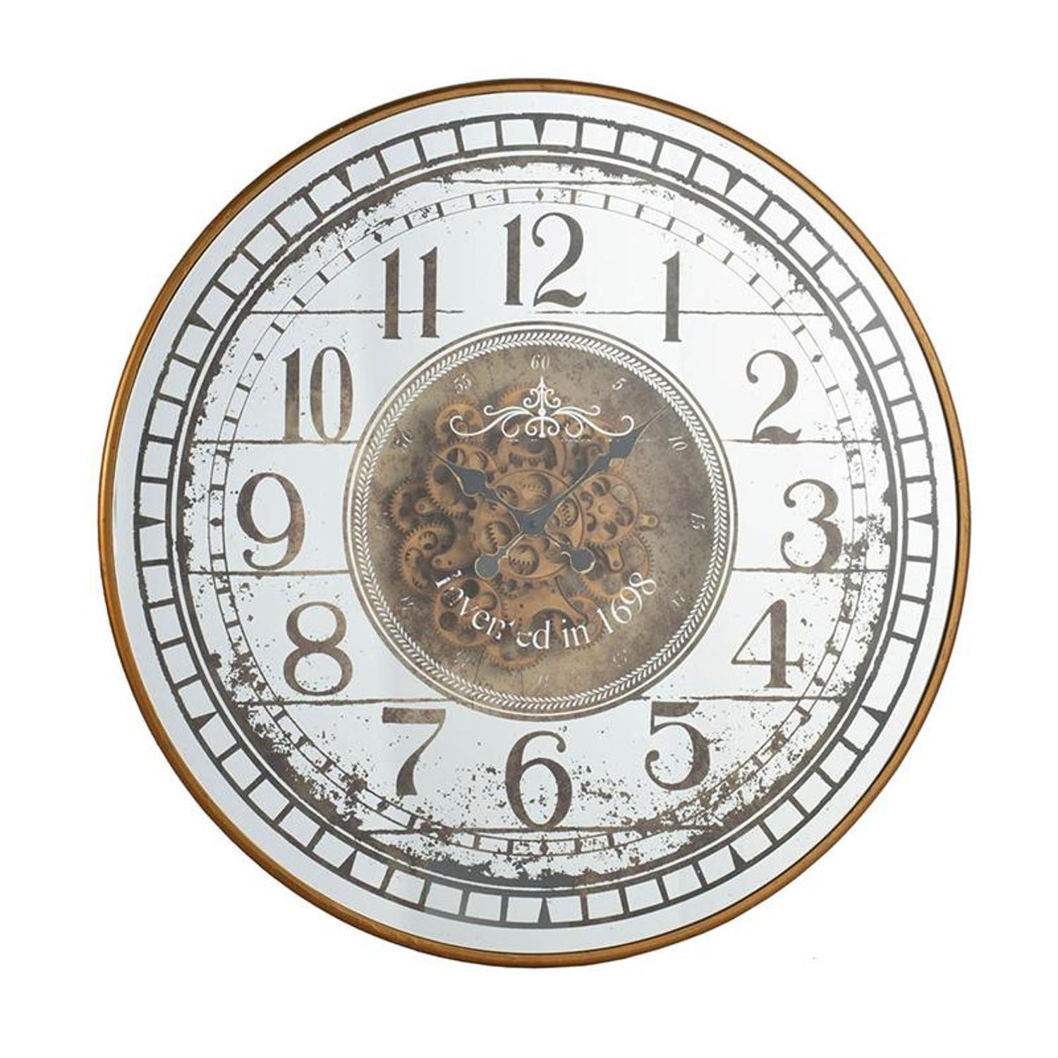 32 Circle Gold and Silver Metal and Mirror Analog Exposed Gear Wall Clock