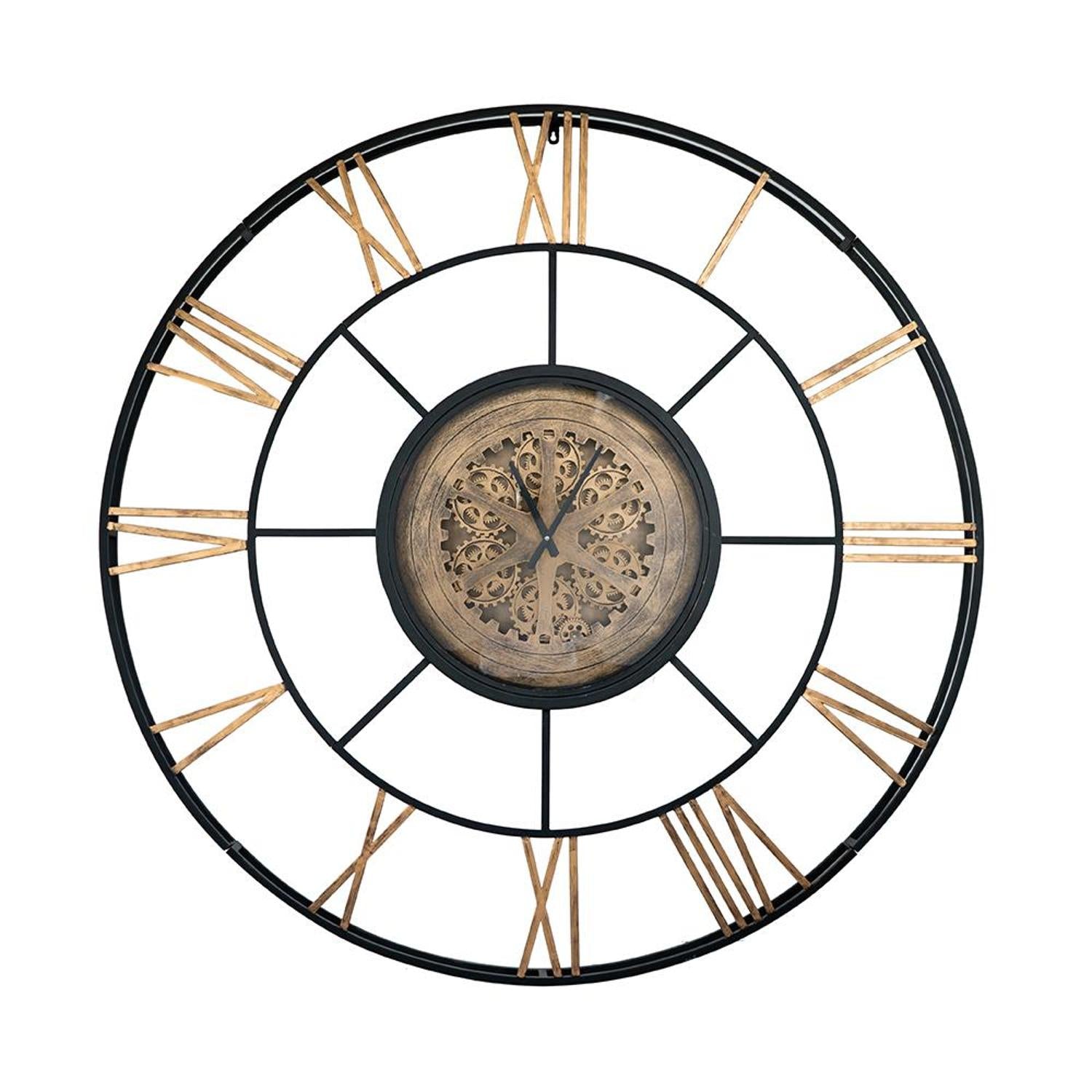 56 Circle Copper Metal and Glass Analog Exposed Gear Wall Clock