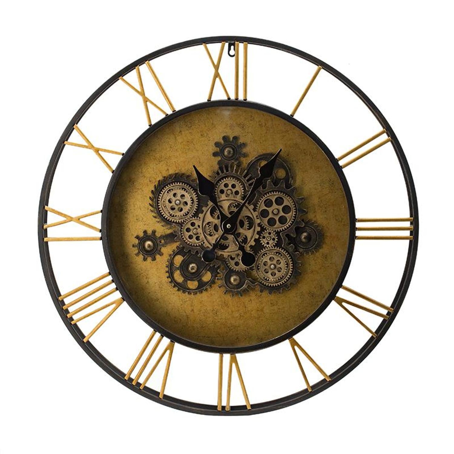 28 Circle Copper Metal and Glass Analog Exposed Gear Wall Clock