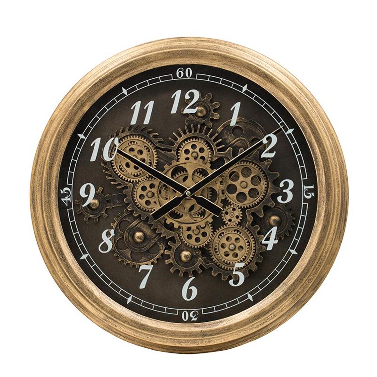 21 Circle Black and Gold Wood and Glass Analog Exposed Gear Wall Clock