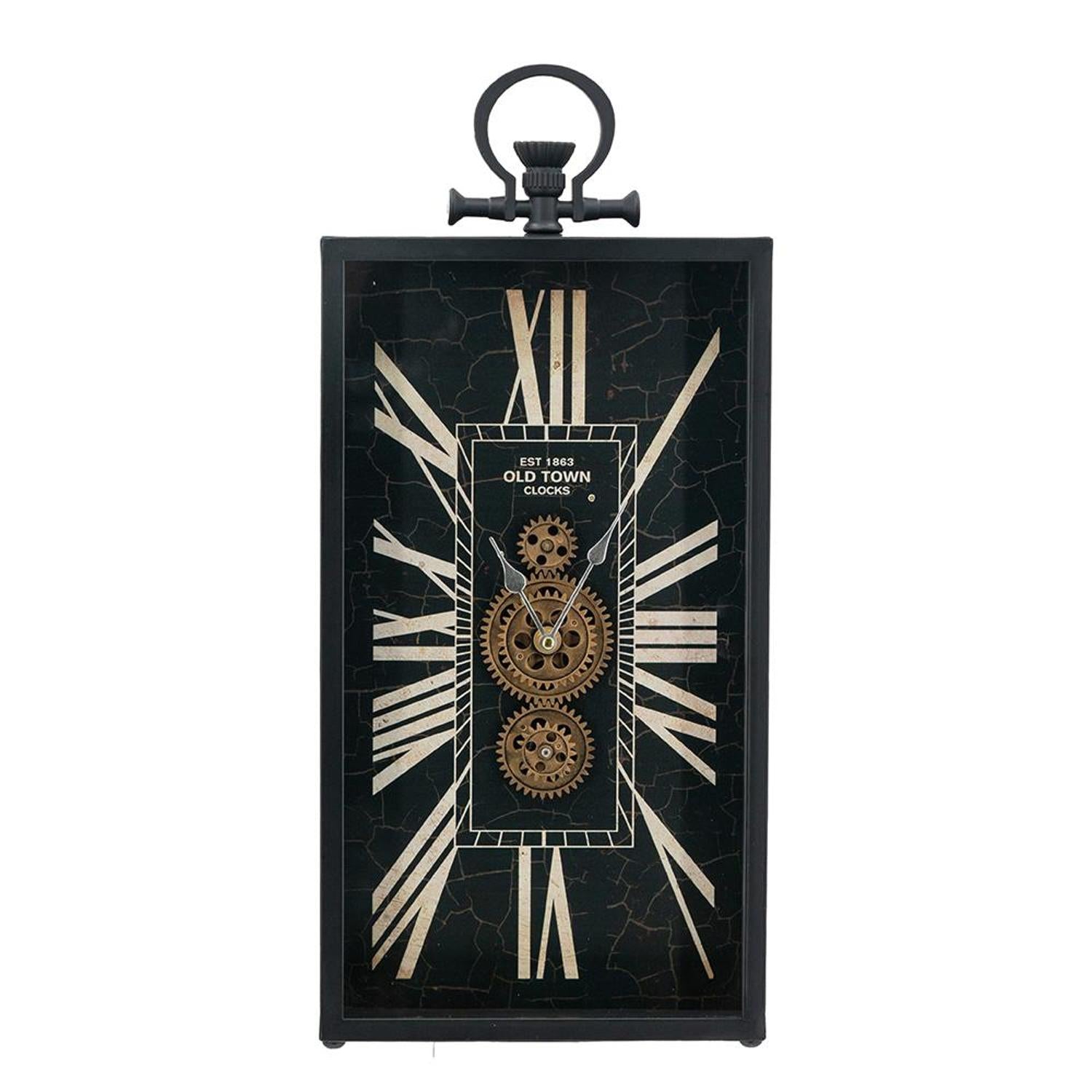 10 Black and Gold Metal and Glass Analog Vintage Style Crackle Wall Clock