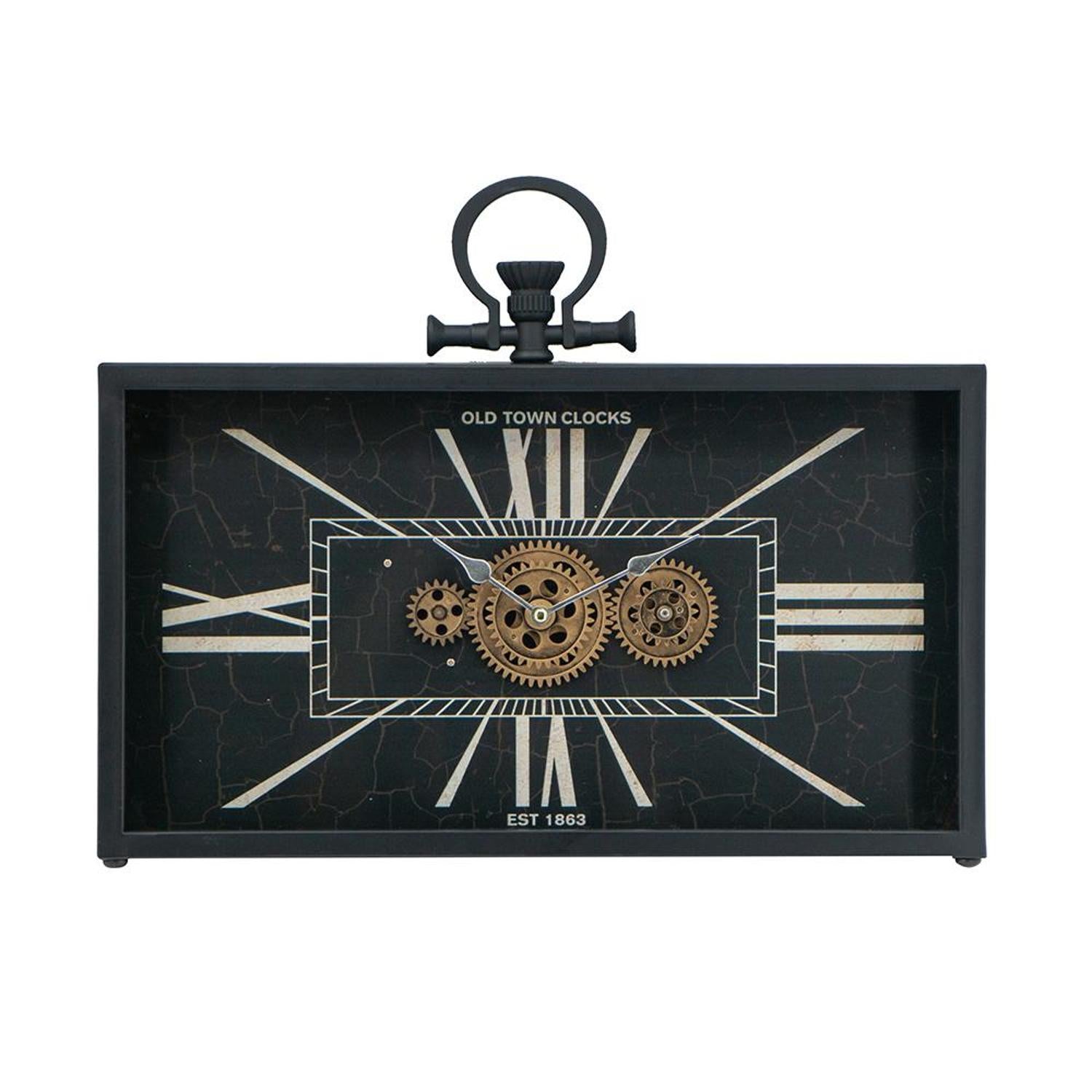 13 Black and Gold Metal and Glass Analog Vintage Style Crackle Wall Clock