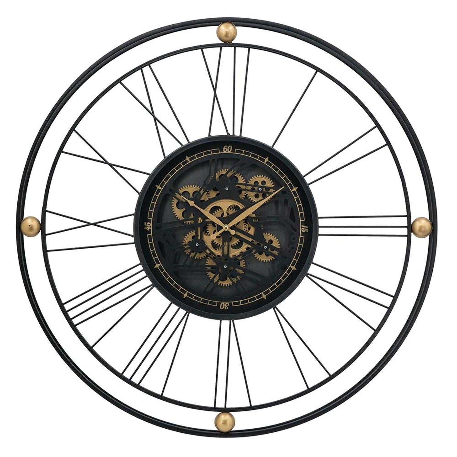 32 Circle Black and Gold Metal and Glass Analog Exposed Gear Wall Clock