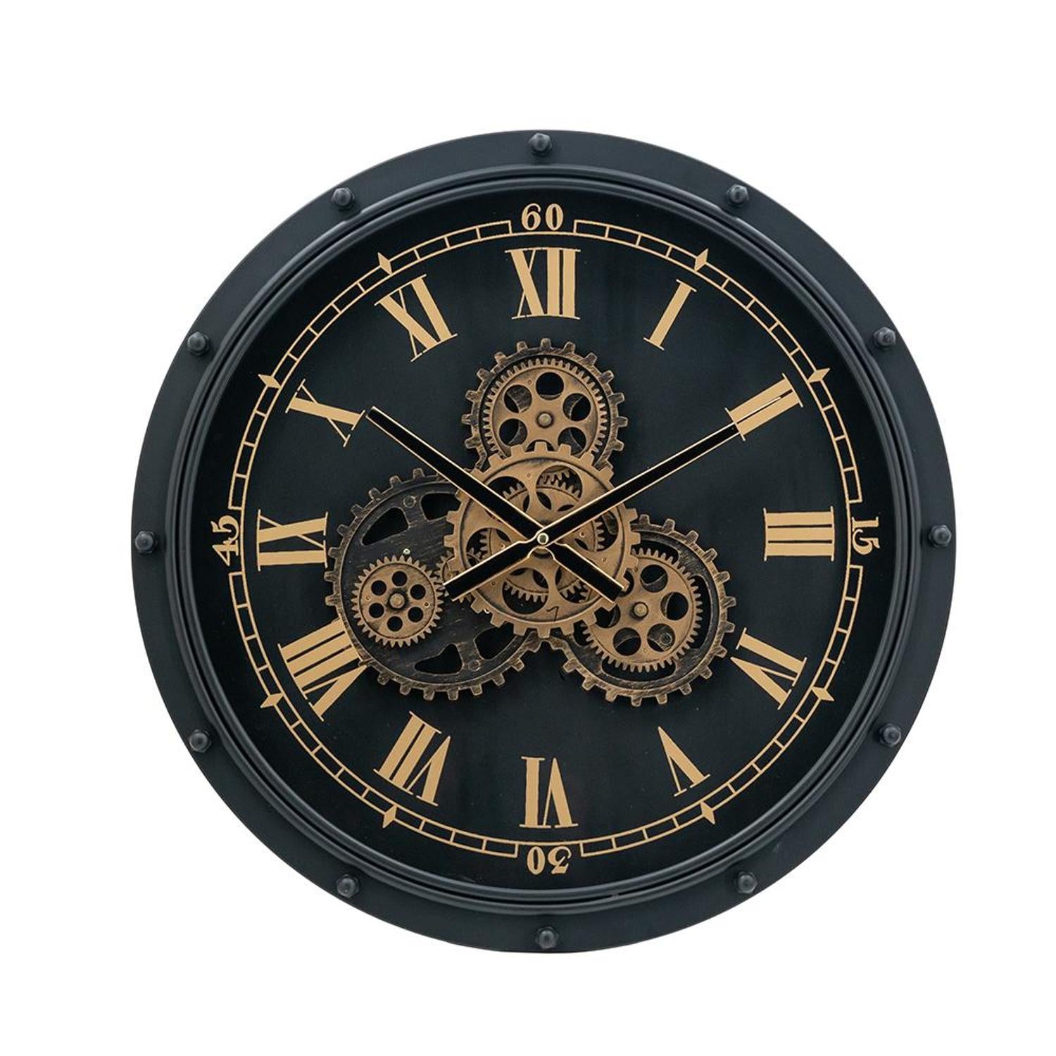 20 Circle Black and Gold Metal and Glass Analog Wall Clock