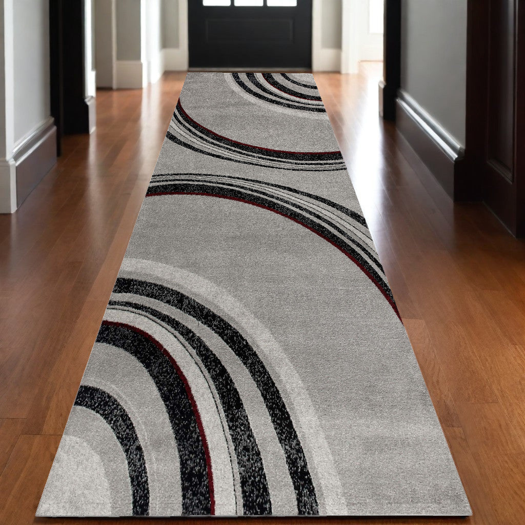 20 Gray and Black Abstract Power Loom Distressed Runner Rug