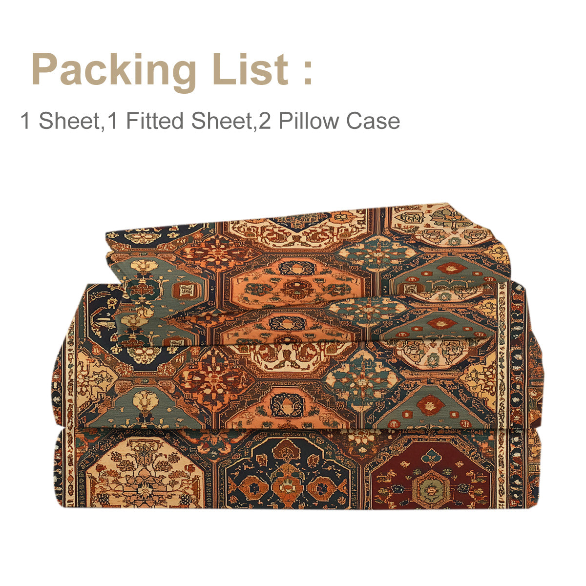 4pcs Retro Bohemian Geometric Style Minimalist Comfort Series Bed 1Fitted Sheet 1 Sheet And Two Pillowcases Bedding For All Seasons Use