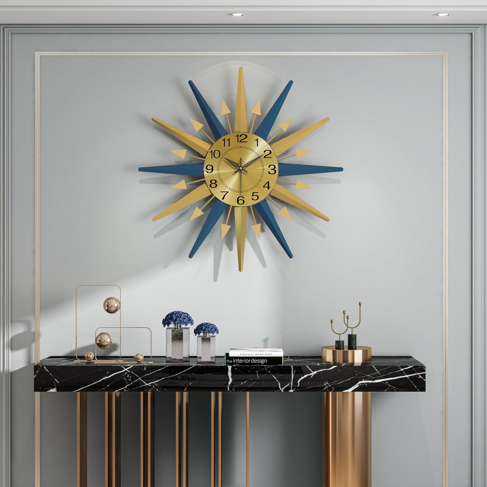 Sunburst Wall Clock Metal Modern Decorative Home Decor