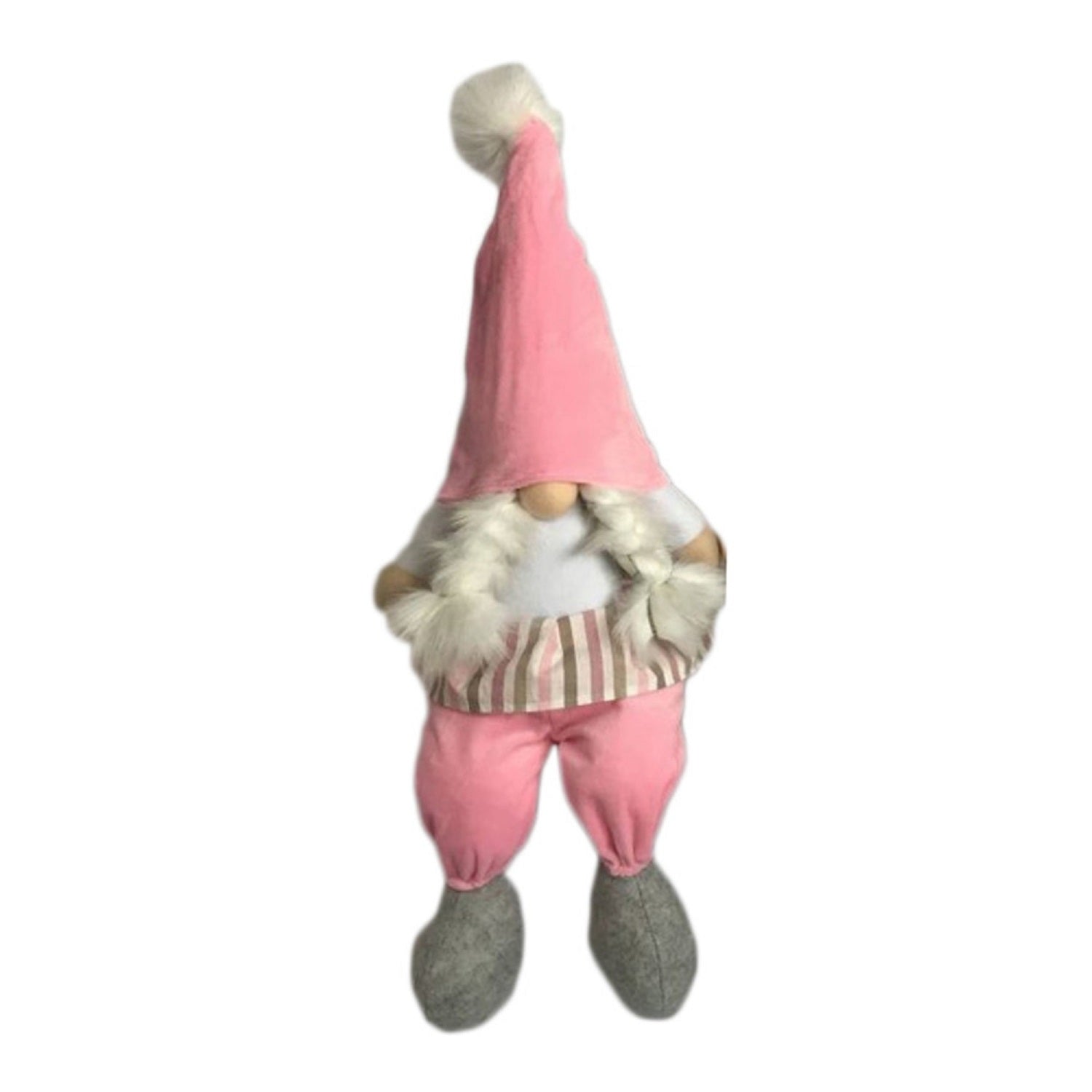 30 Pink and White Fabric Sitting Gnome