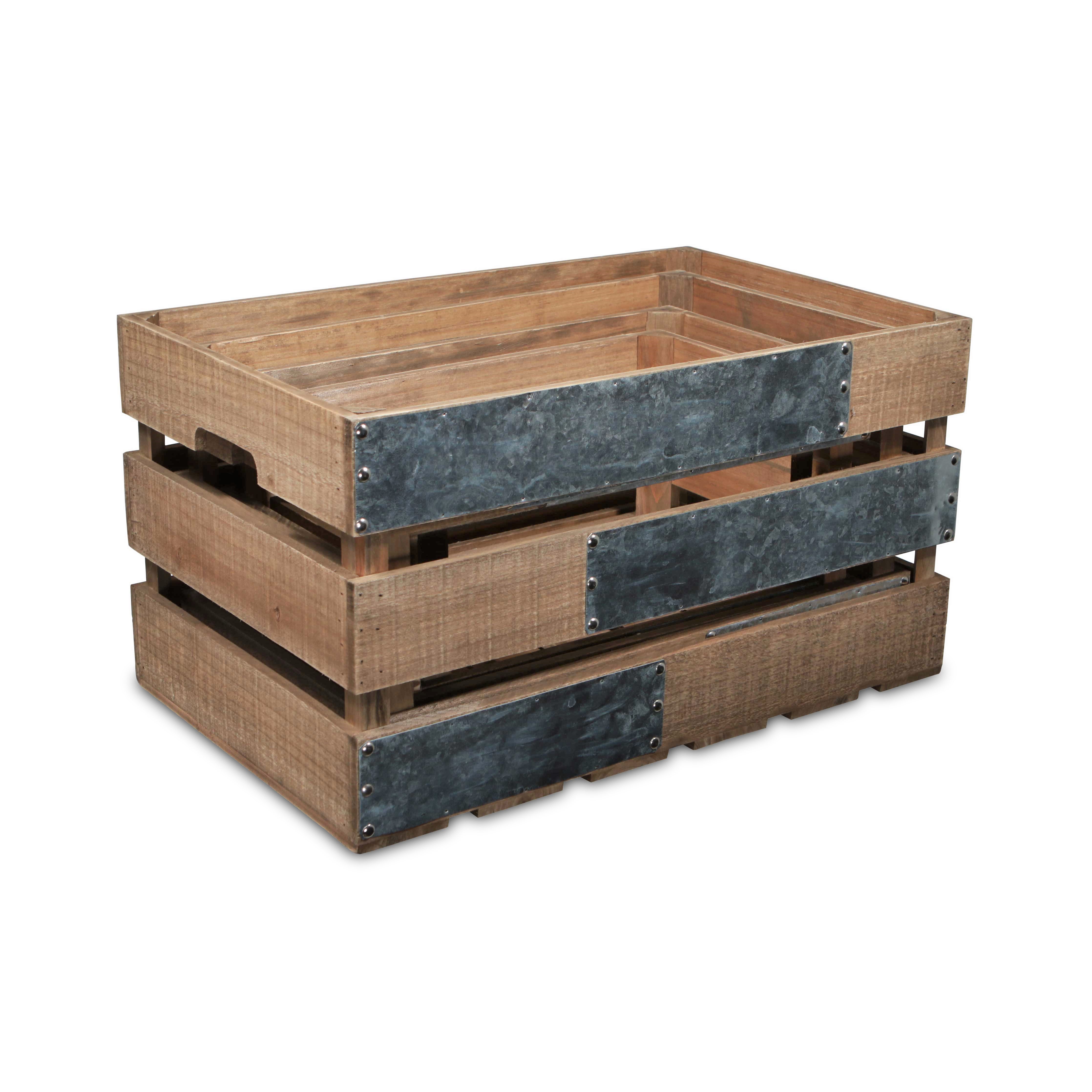 Uliel Set Of 4 Galvanized & Brown Crate Set