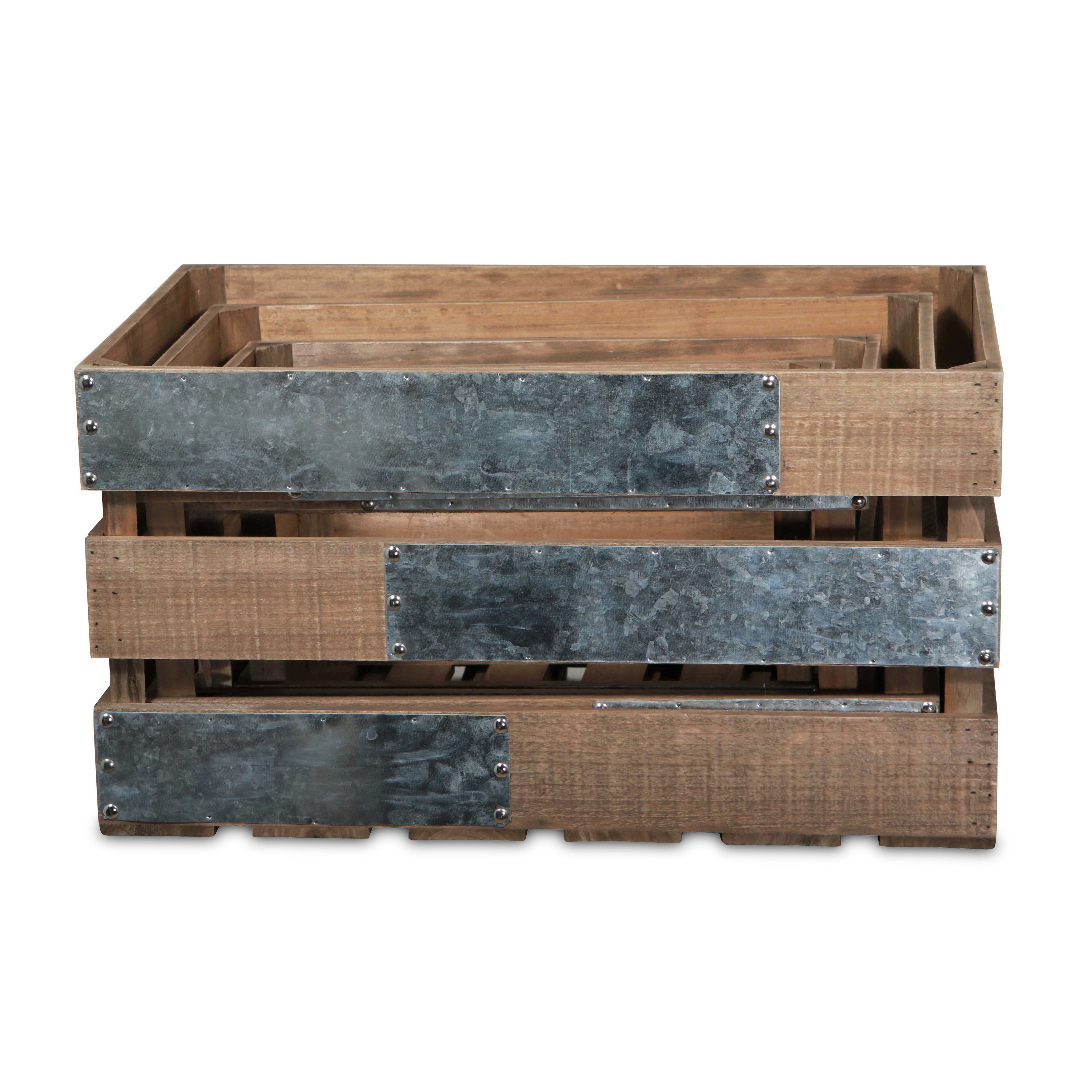 Uliel Set Of 4 Galvanized & Brown Crate Set