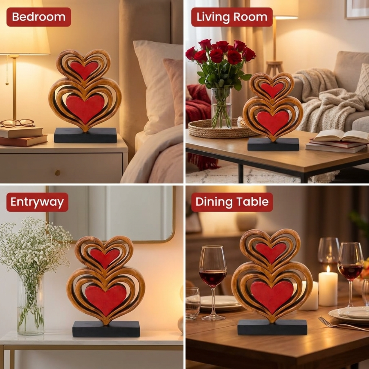 Handmade Wooden Sculpture – Rustic Heart Sculpture Carved From Acacia Wood
