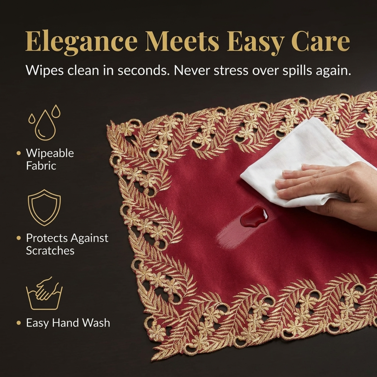 Burgundy Gold Placemats – Embroidered Table Placemats 12x18 Inch | Rustic Dining Mats
