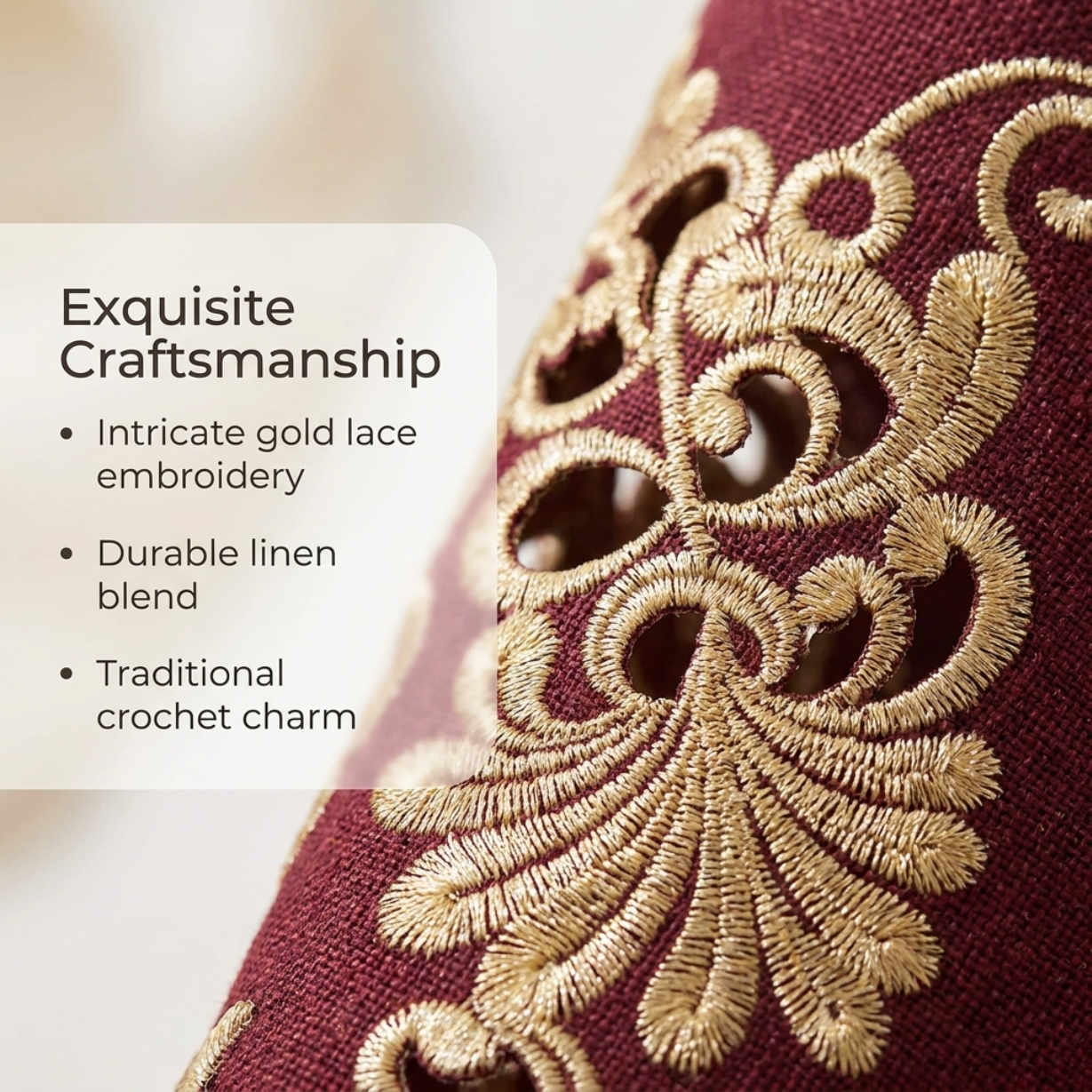 Burgundy Gold Doilies – 15 Inch Polyester Embroidered Table Doilies | Chantelle Collection