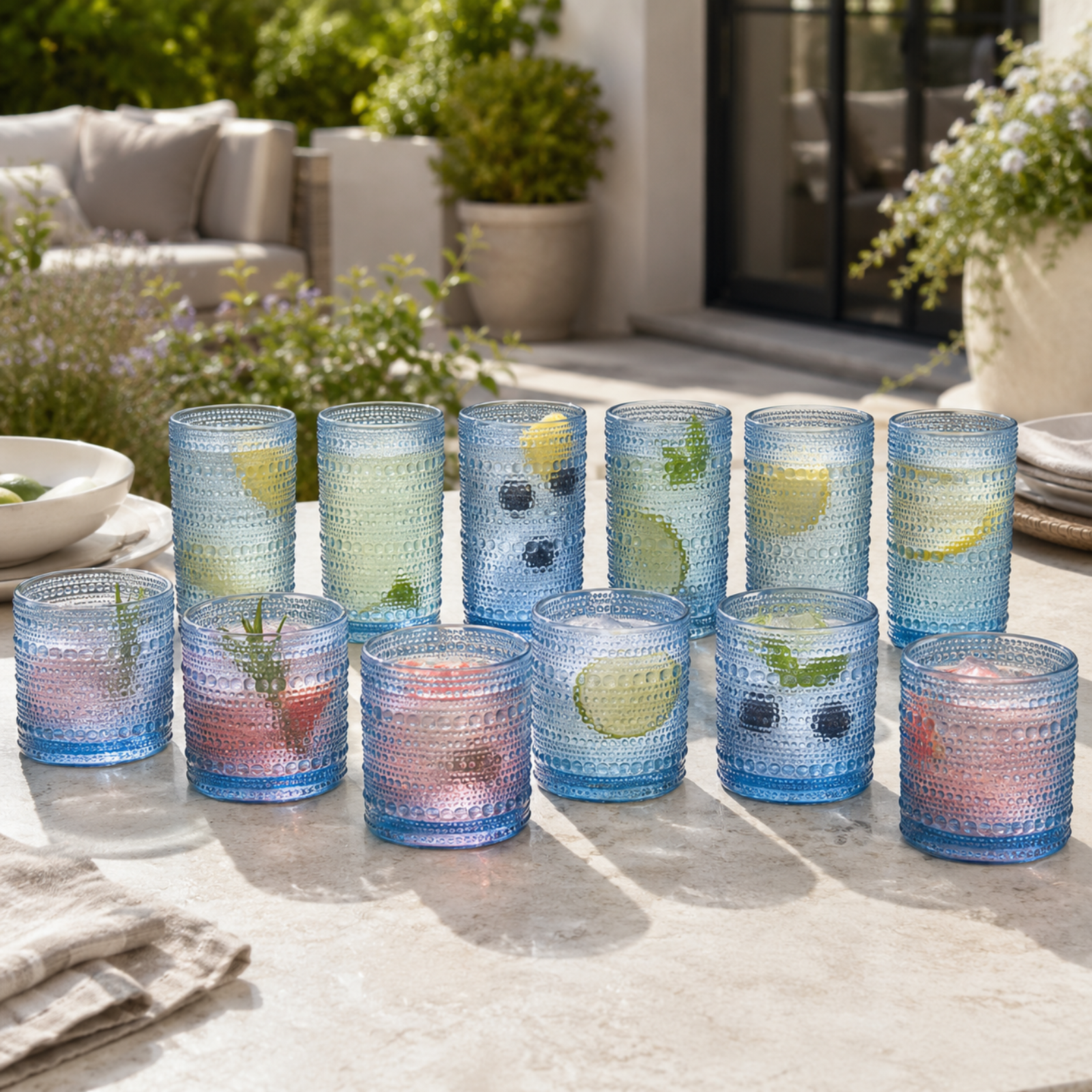 Textured Hobnail Lowball & Highball Glassware, Set of 12