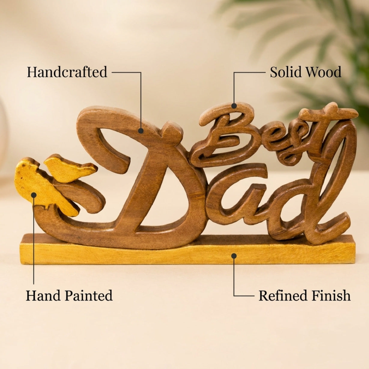 Handmade Wooden Sculpture – Best Dad Gift | Solid Acacia Wood Art Plaque