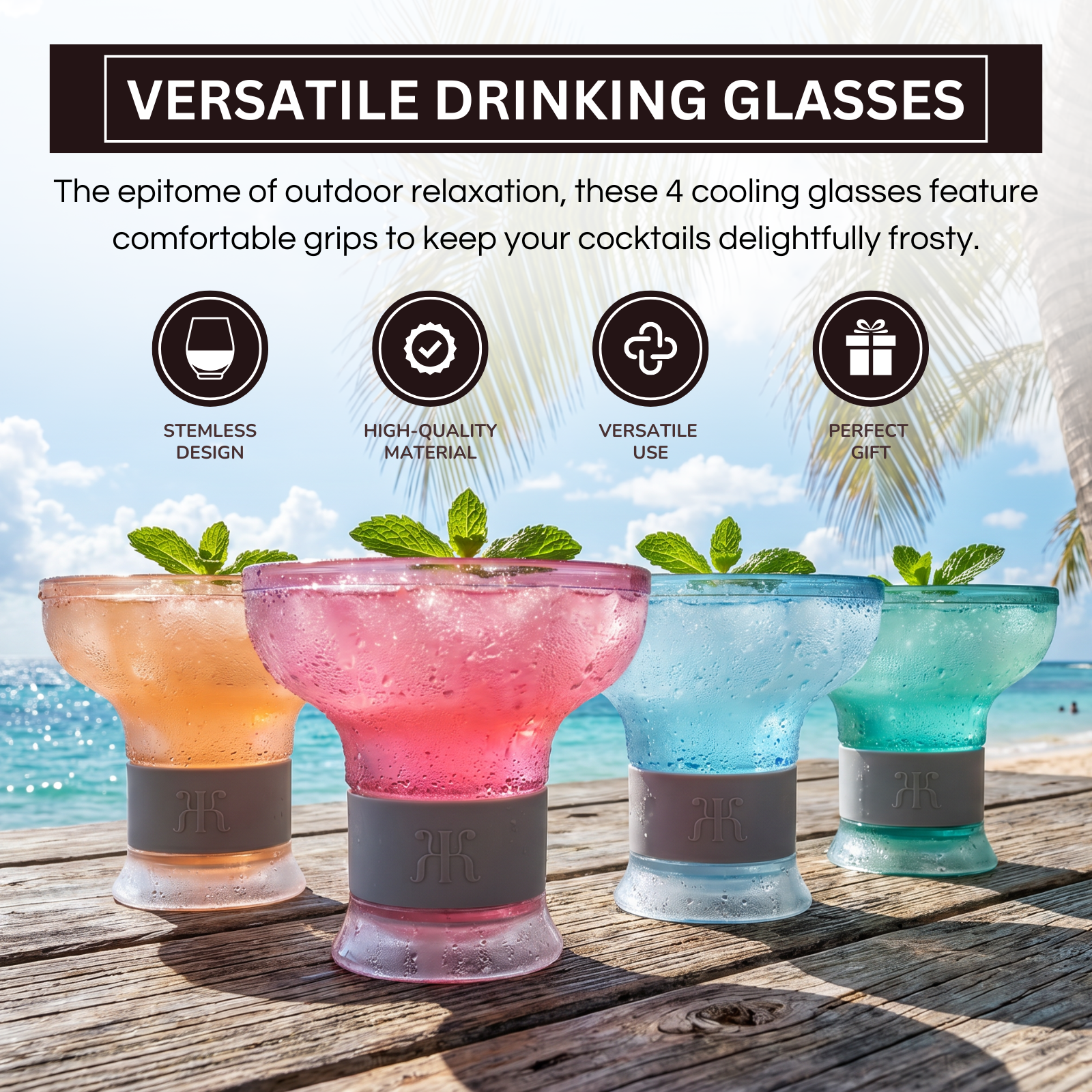 Eze Frozen Margarita & Cocktail Chiller Glasses, Acrylic, Set of 4