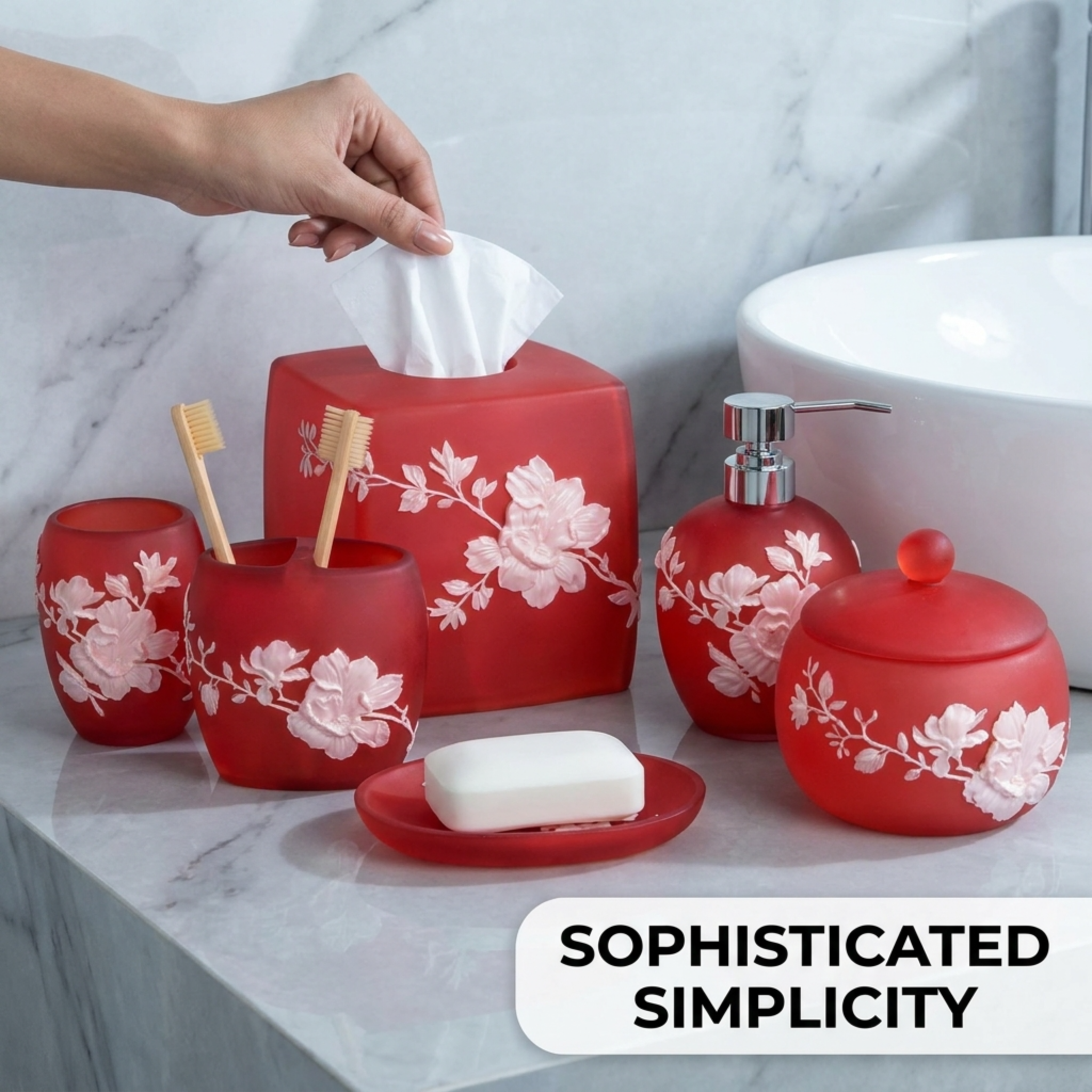 Bathroom Accessory Set – Elegant Polyresin Bath Décor Set with Soap Dispenser & Tumbler