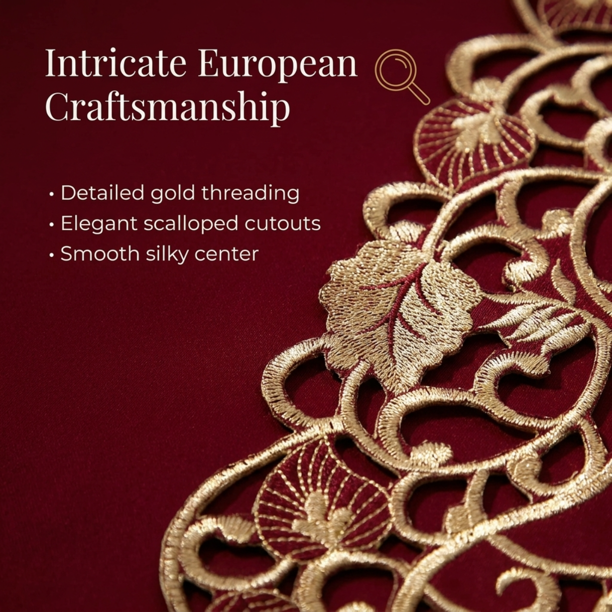 Burgundy Gold Placemats – Rustic Embroidered Table Mats for Dining Decor 12x18 Inch
