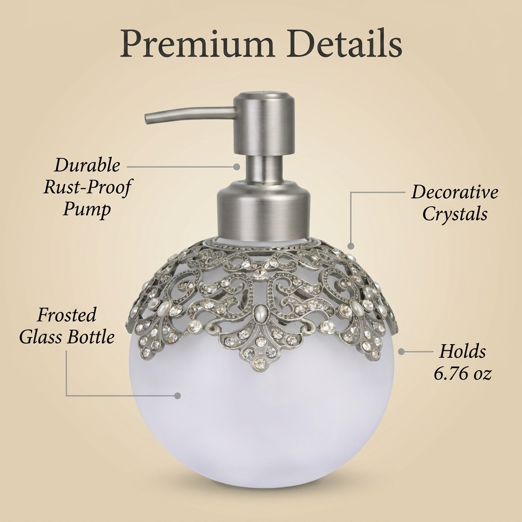 Soap Dispenser – Isolde Essence Frosted Glass Decorative Bathroom Accessory 12 oz