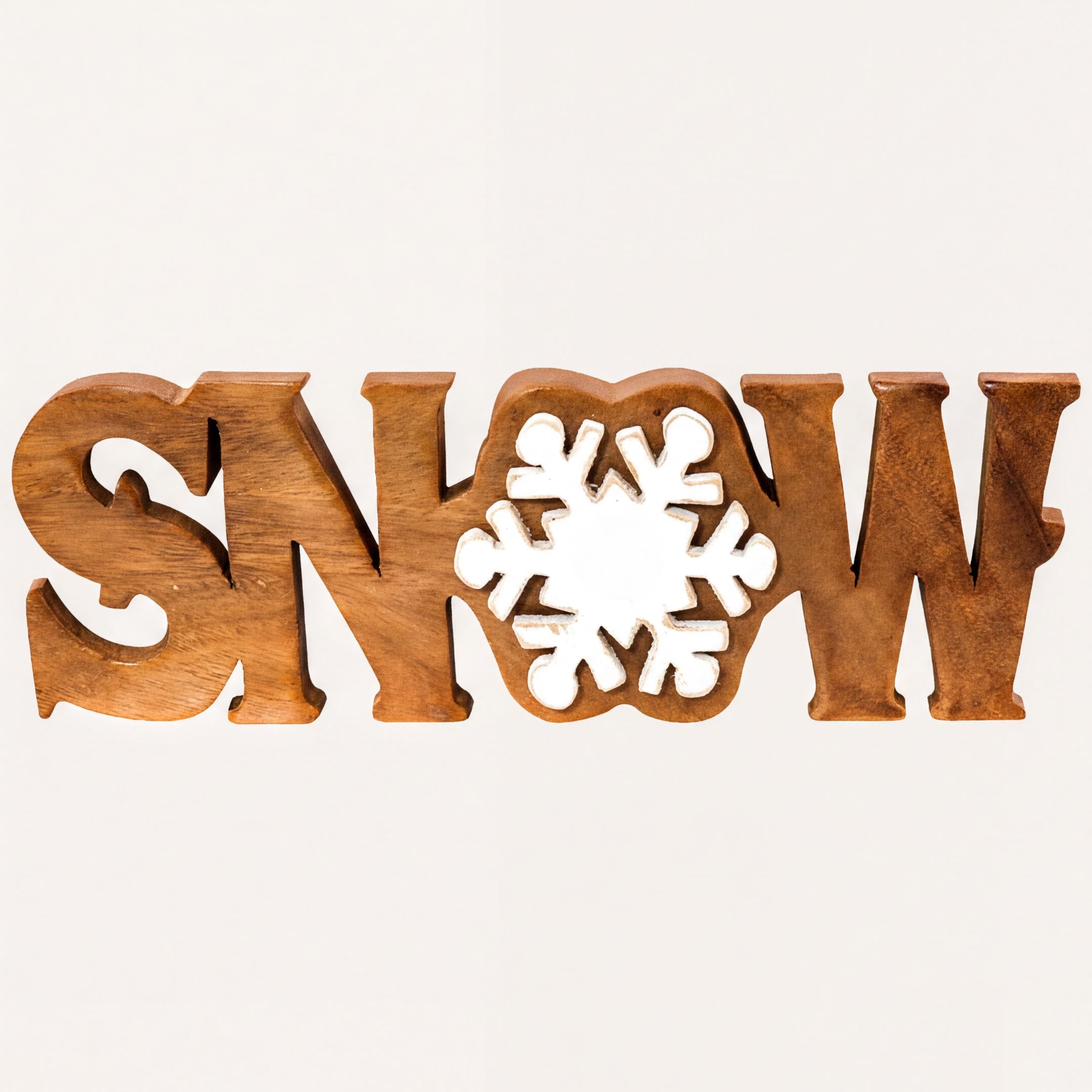 Wooden Snow Sculpture – Handmade Acacia Wood Sign | Seasonal Holiday Decoration