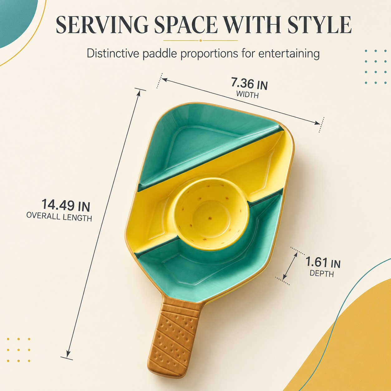 Khen Ceramic Pickleball Dish | Paddle Shaped Serving Tray Platter Decorative Tableware