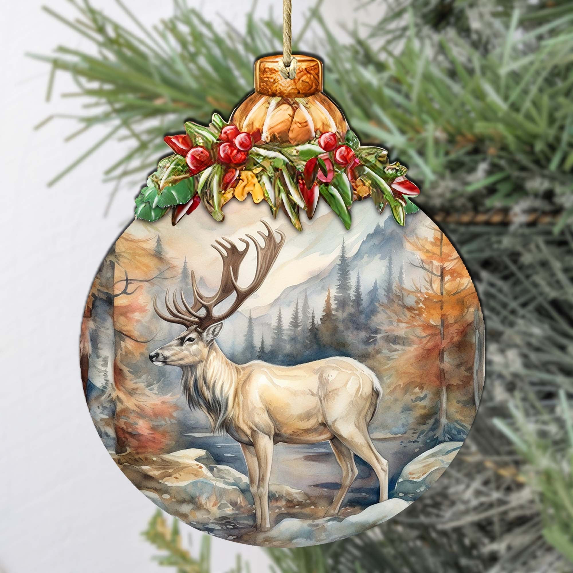 Alaskan Majestic Elk Wooden Ornaments by G.Debrekht - Wildlife Holiday Decor - 870028