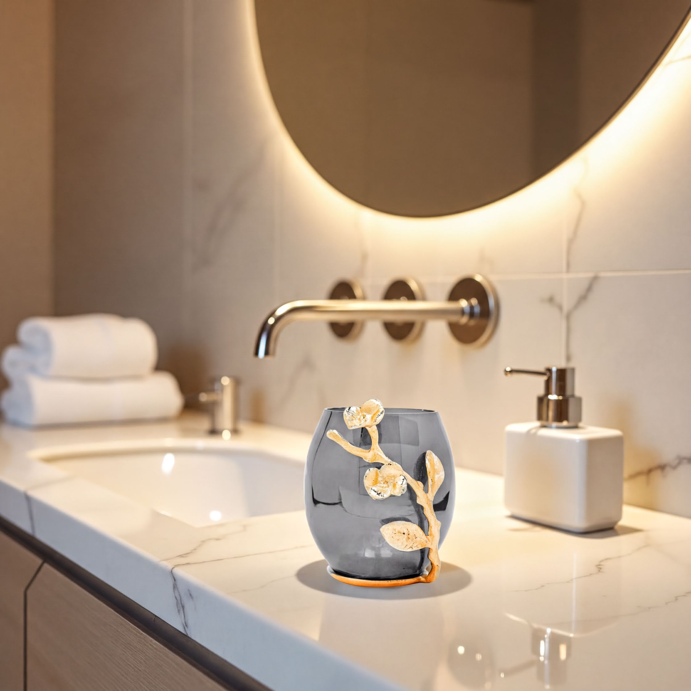 Bathroom Tumbler – Modern Black Gold Glass Brass Decorative Accessory