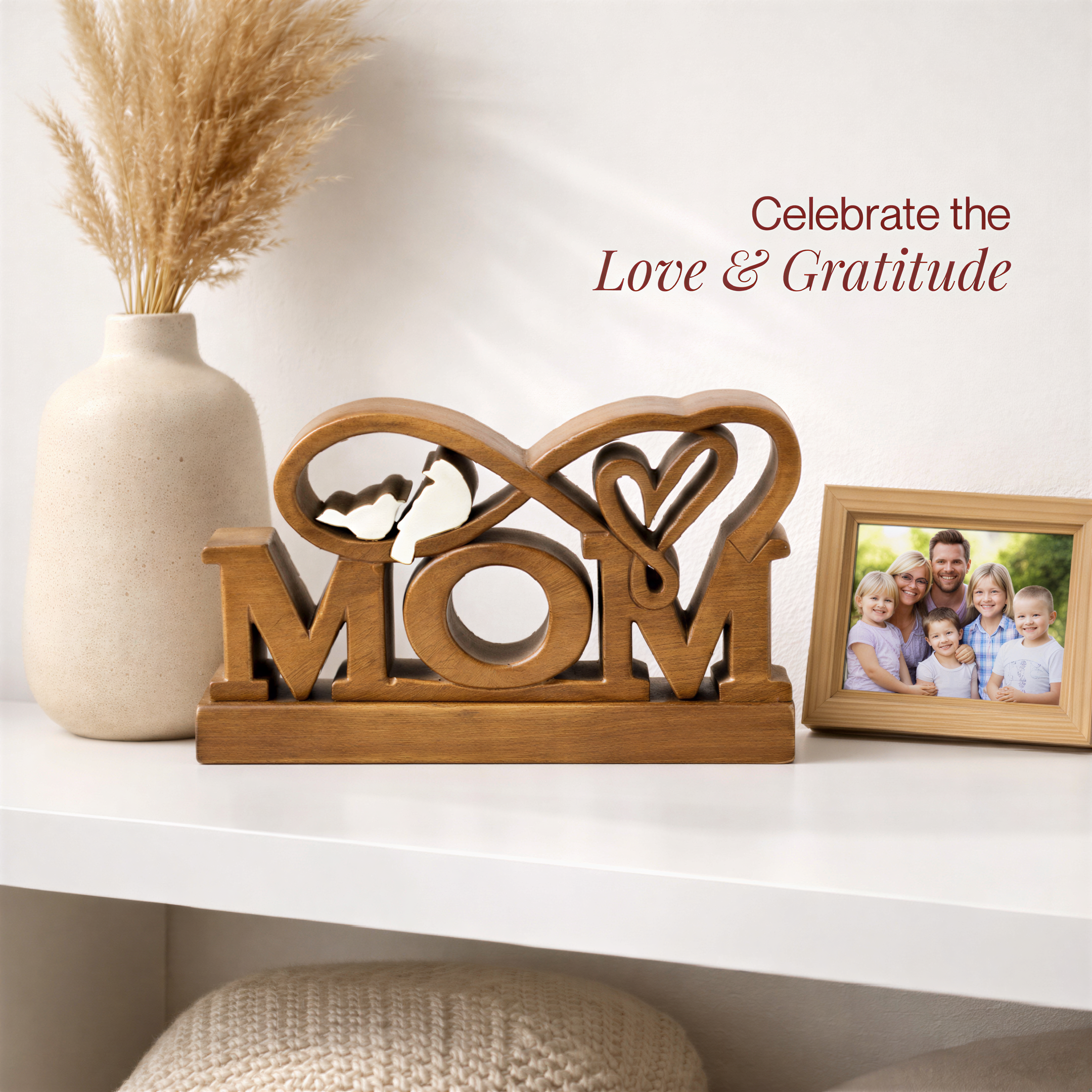 Wooden Mom Sculpture – Handmade Wooden Sign | Rustic Acacia Wood Decor Gift