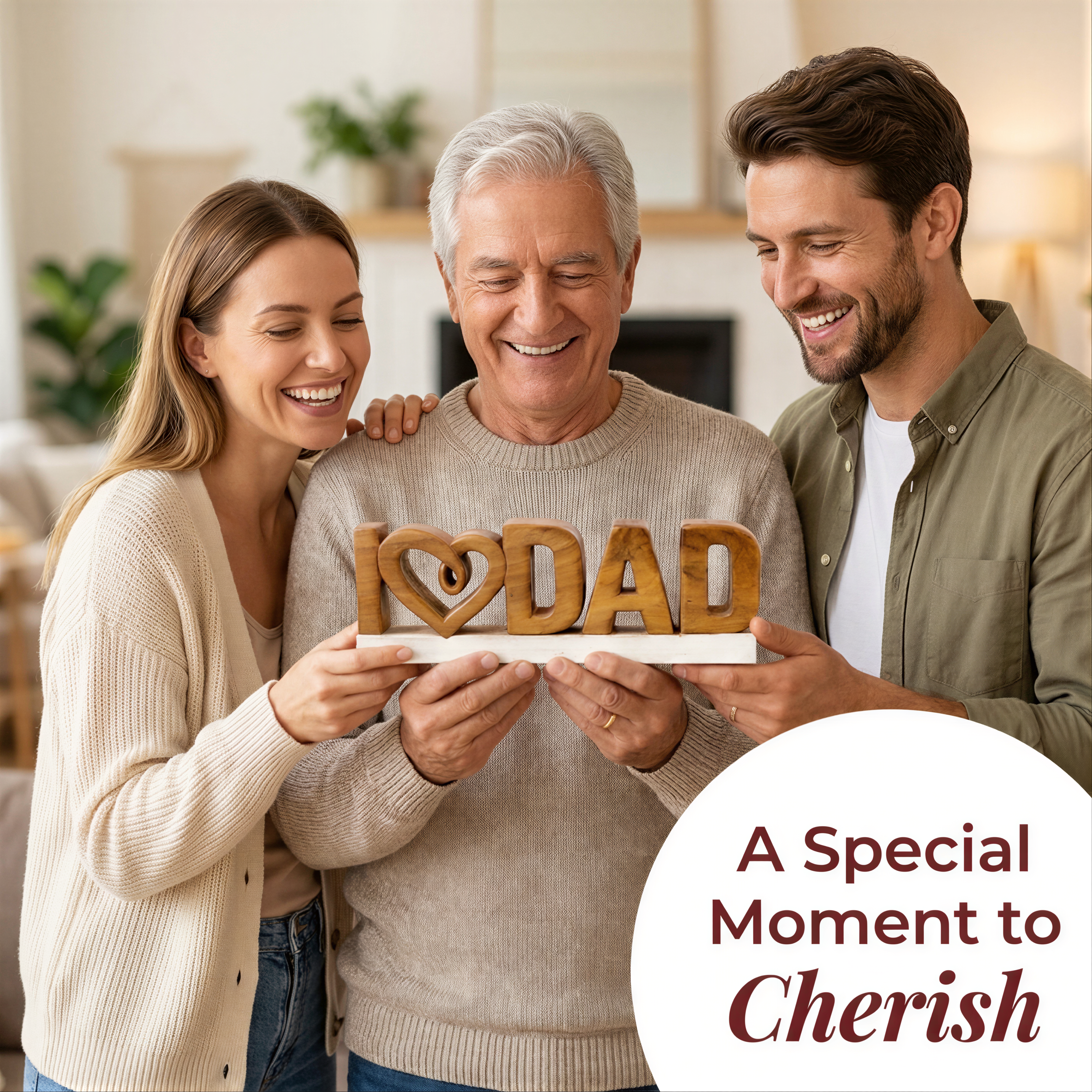 Wooden Dad Sculpture – Handmade Wood Sign | Acacia Plaque Father Day Gift