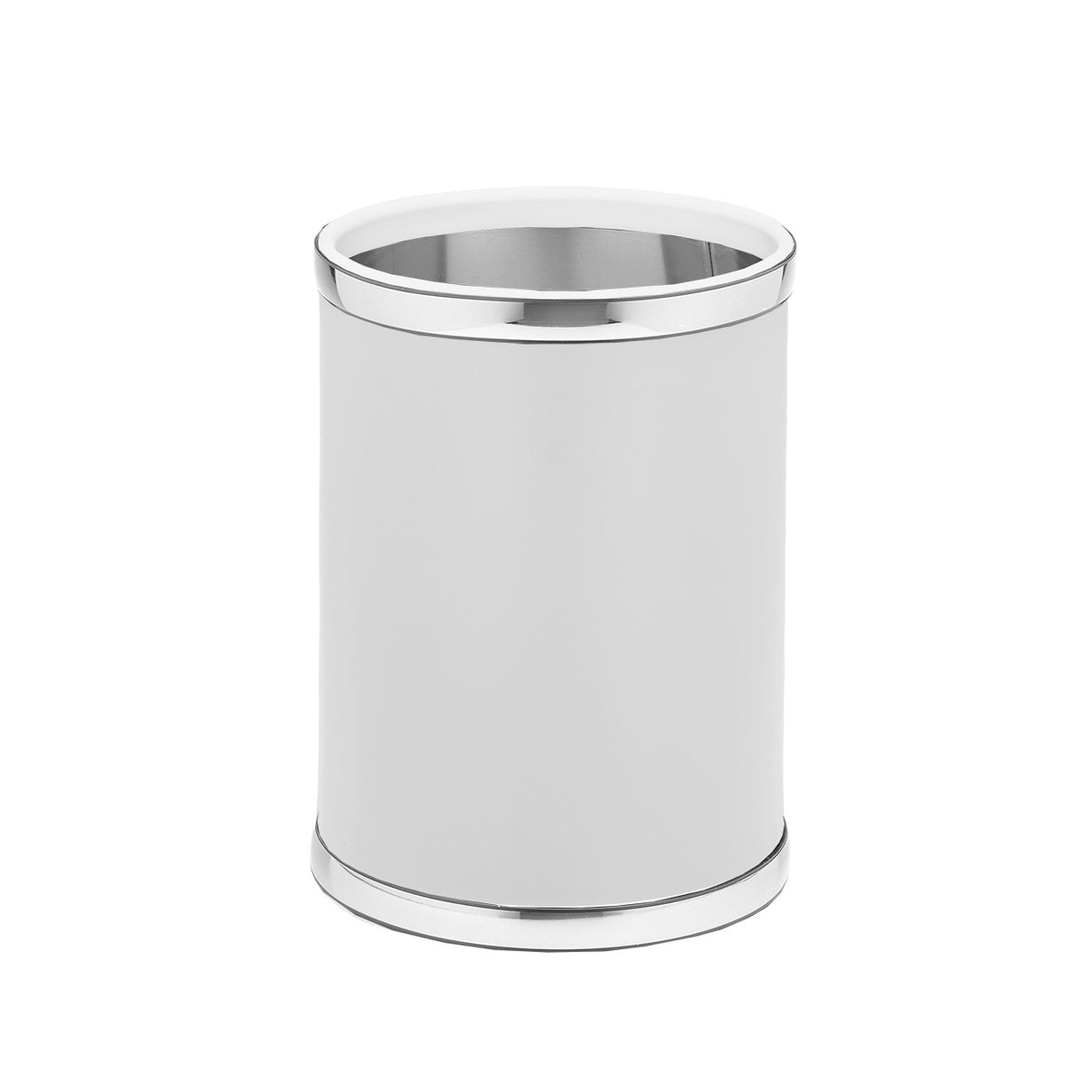 Sophisticates White W/ Polished Chrome 10.75 Inches Rd. Waste Basket