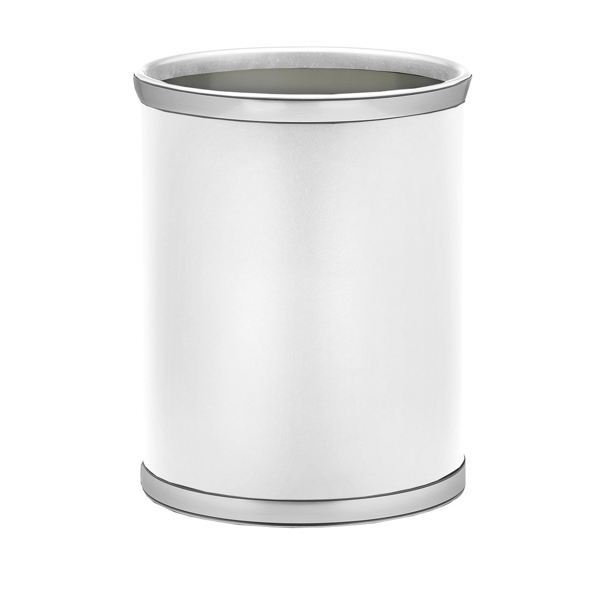 Sophisticates White W/ Brushed Chrome 14 Inches Oval Waste Basket