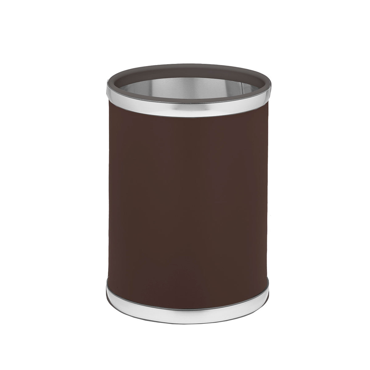 Sophisticates Brown W/ Brushed Chrome 10.75 Inches Rd. Waste Basket