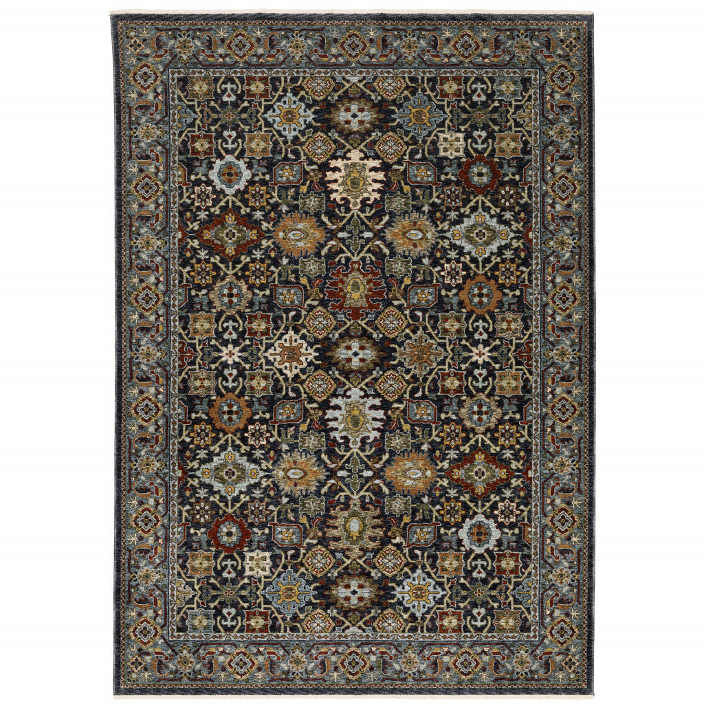 8 X 11 Blue Red Beige Orange green And Rust Oriental Power Loom Stain Resistant Area Rug With Fringe
