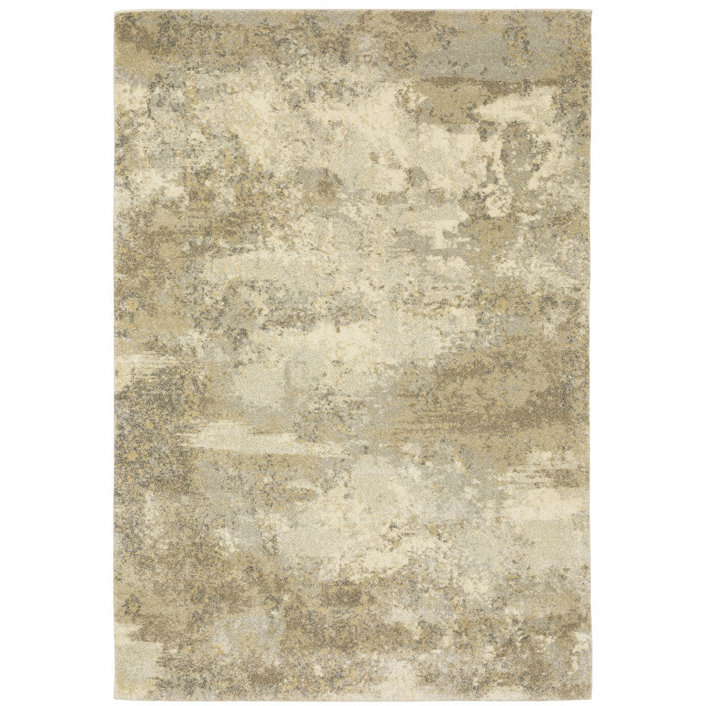 3 X 5 Beige grey Tan And gold Abstract Power Loom Stain Resistant Area Rug