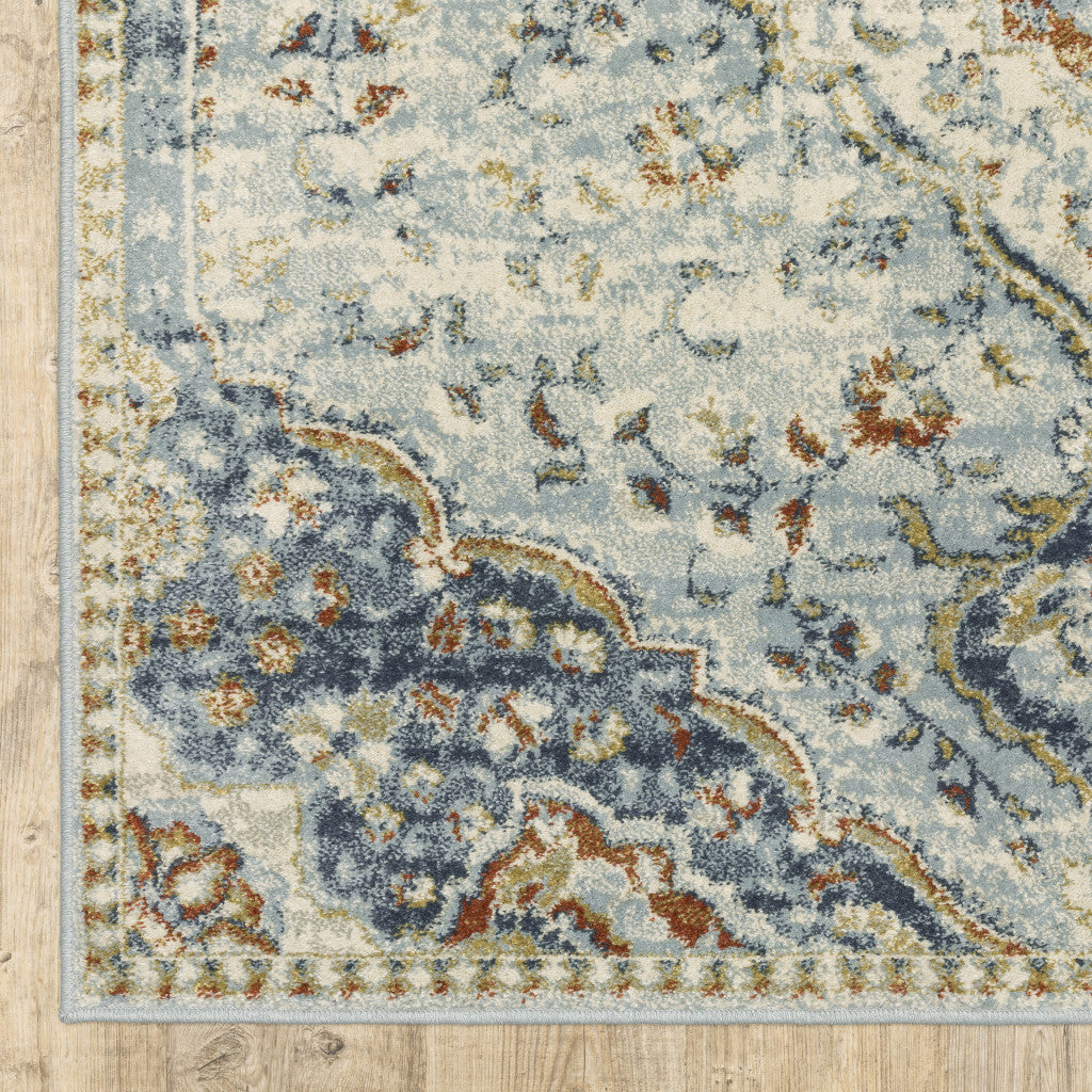 10 X 13 Blue Beige Rust gold And Teal Oriental Power Loom Stain Resistant Area Rug