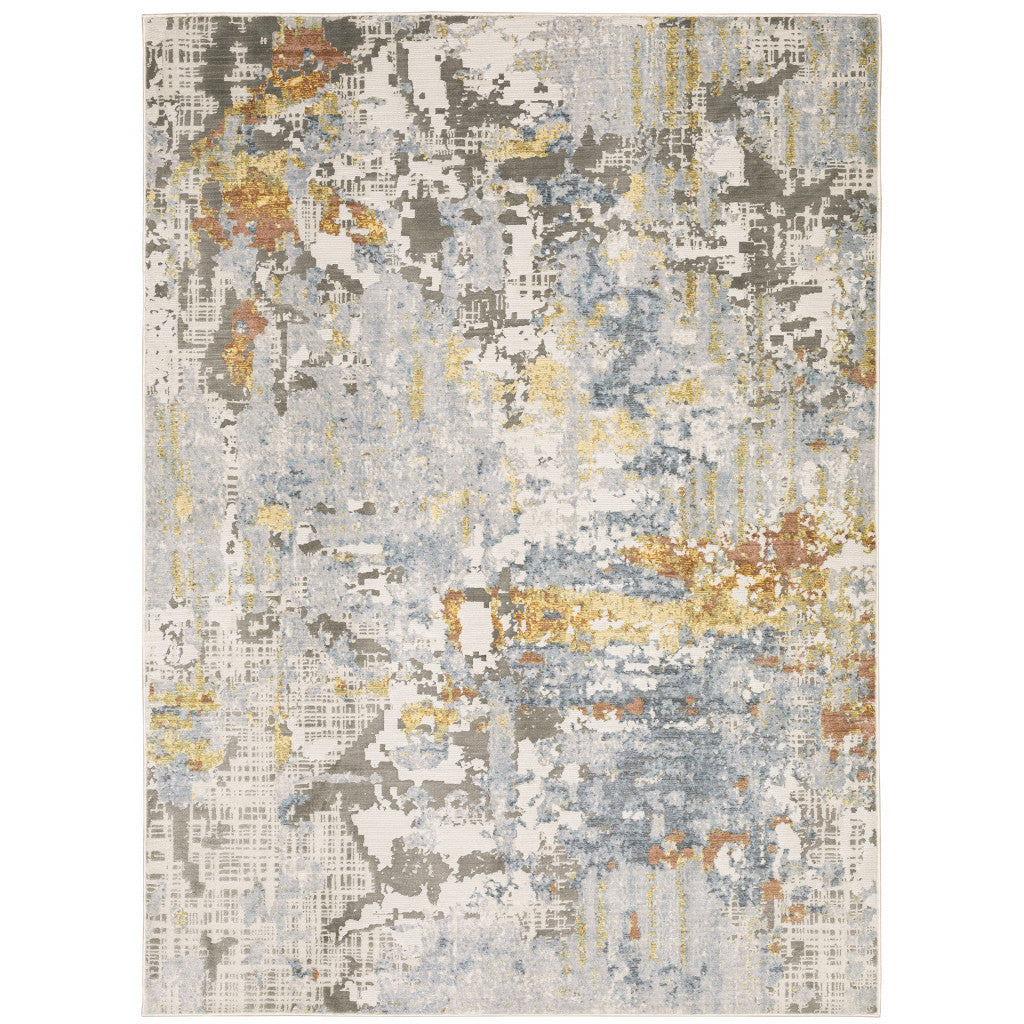 3 X 5 grey Blue Beige gold And Rust Abstract Power Loom Stain Resistant Area Rug