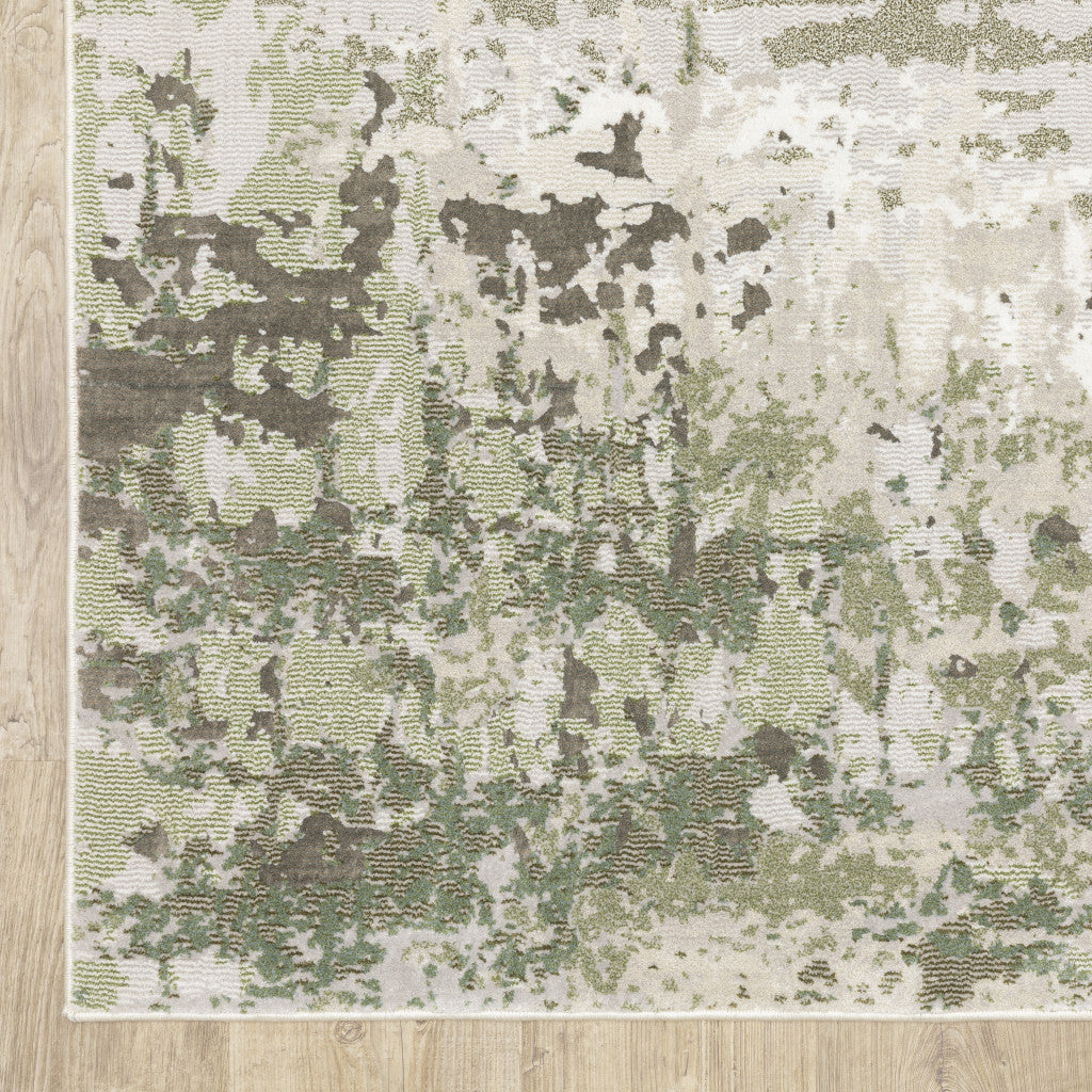 3 X 5 Beige grey Brown And Sage green Abstract Power Loom Stain Resistant Area Rug