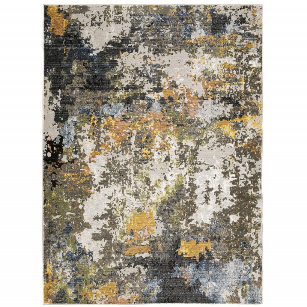 3 X 5 grey gold Blue Orange Beige And Brown Abstract Power Loom Stain Resistant Area Rug