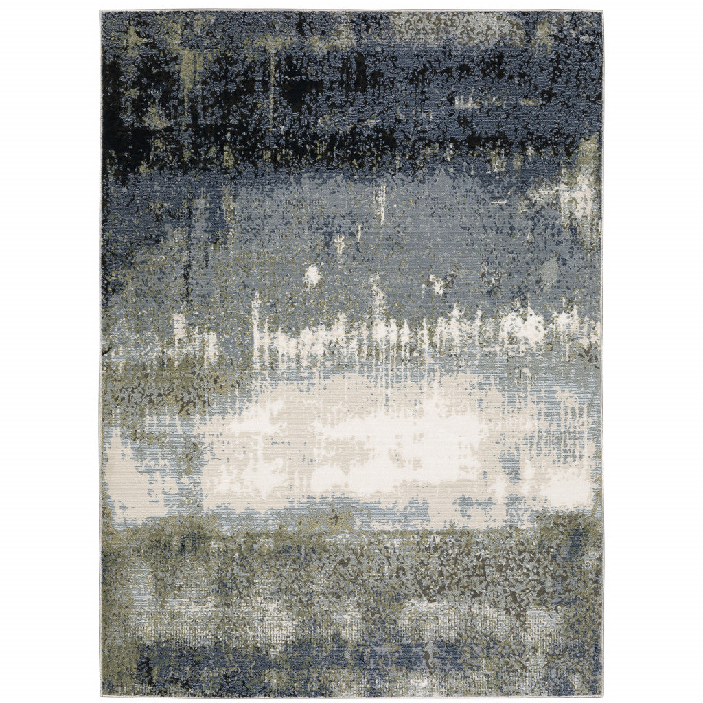 3 X 5 Blue green grey And Beige Abstract Power Loom Stain Resistant Area Rug