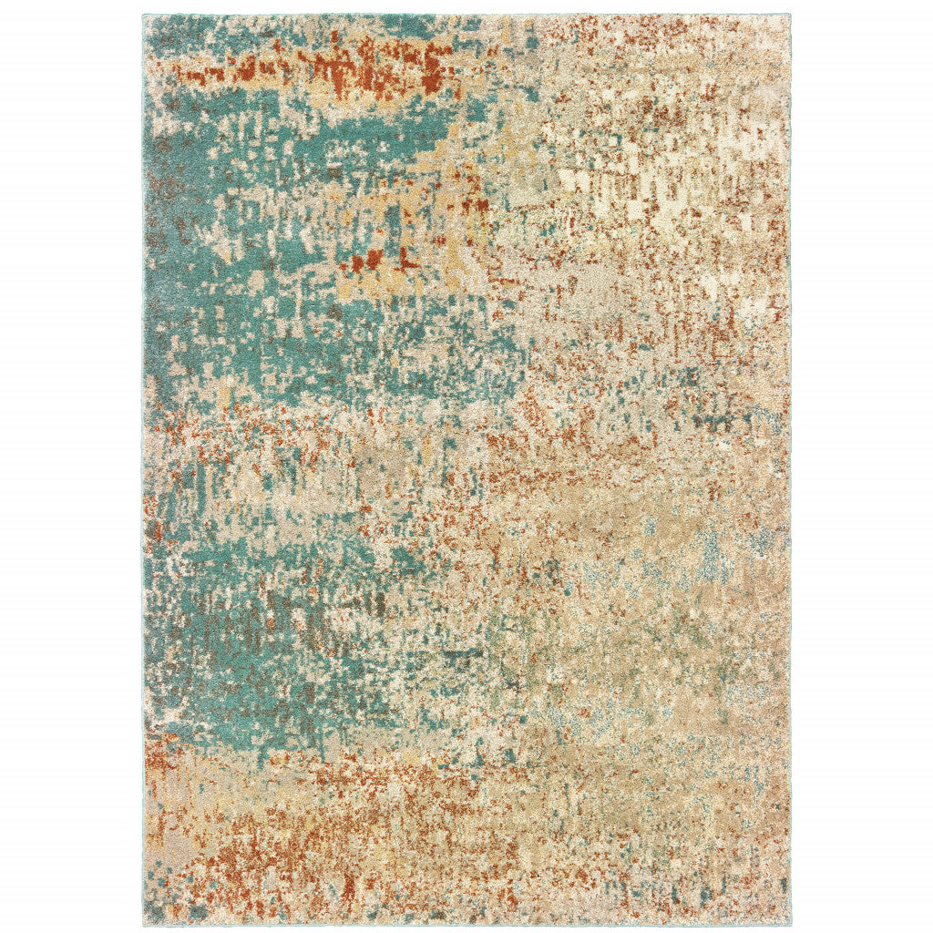 4 X 6 Foam Blue Pumpkin And golden Yellow Abstract Power Loom Stain Resistant Area Rug