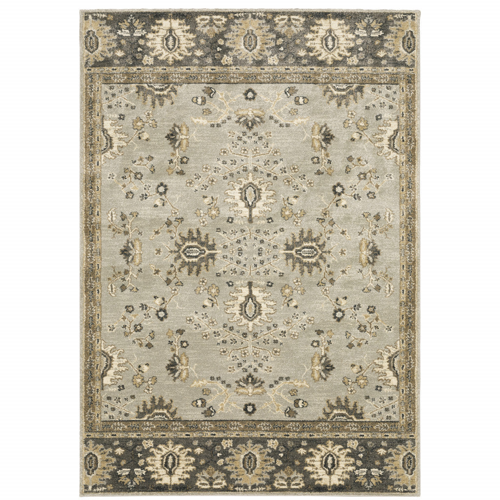5 X 8 grey Brown Tan And Beige Oriental Power Loom Stain Resistant Area Rug