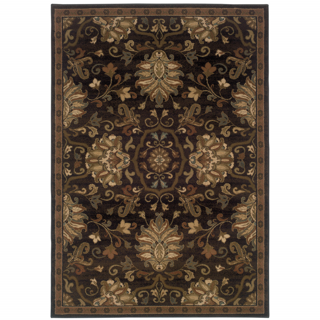 6 X 9 Brown Beige Blue And Red Oriental Power Loom Stain Resistant Area Rug