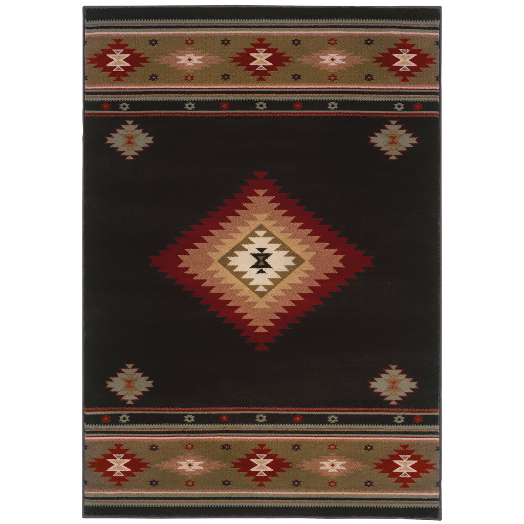 4 X 6 Black And green Southwestern Power Loom Stain Resistant Area Rug