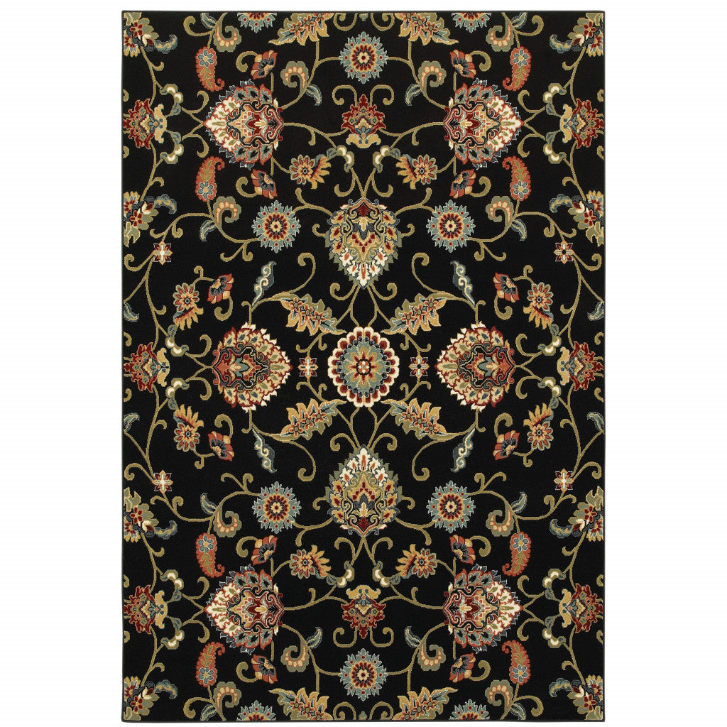 2 X 4 green and Black Floral Power Loom Area Rug