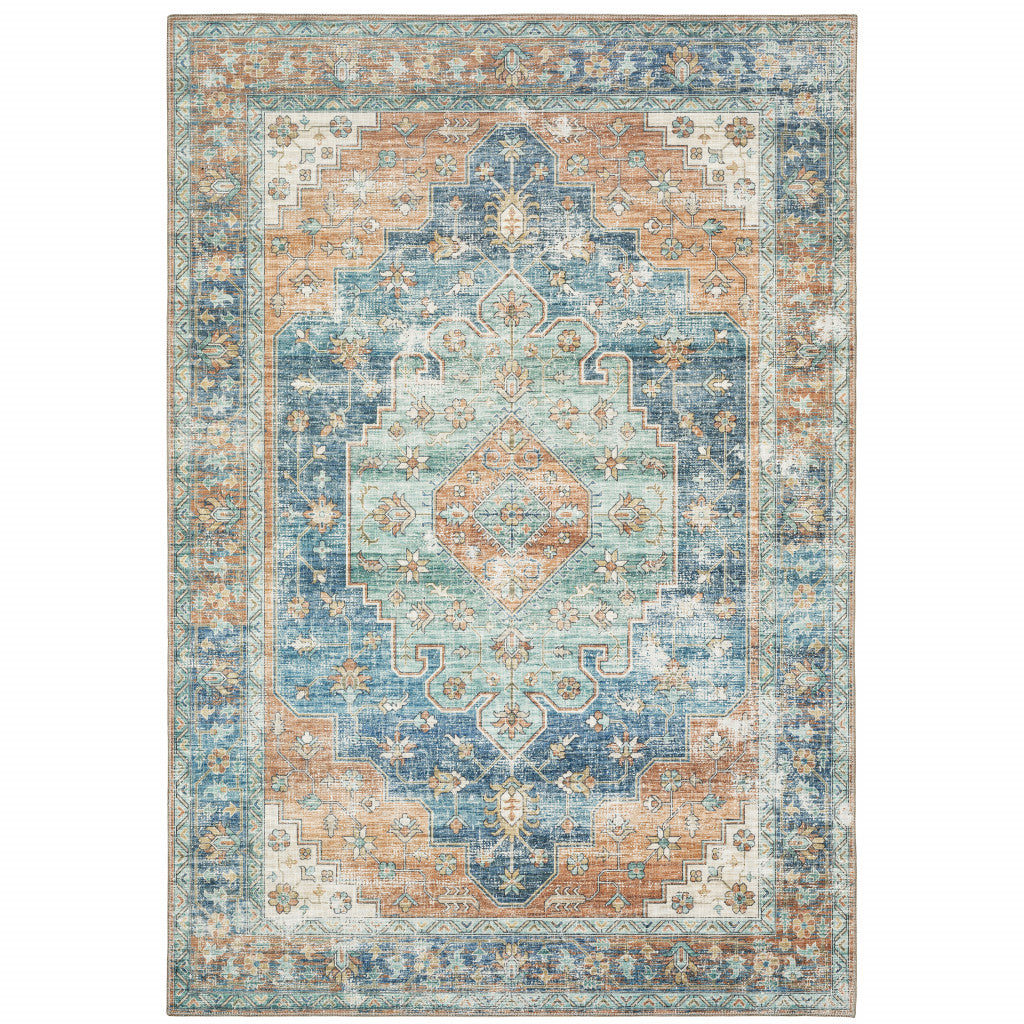 9 X 12 Blue Oriental Power Loom Stain Resistant Area Rug