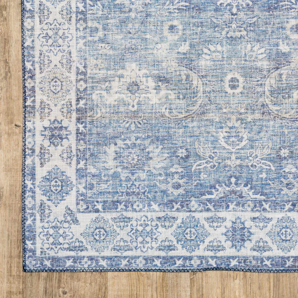 9 X 12 Blue And grey Oriental Power Loom Stain Resistant Area Rug